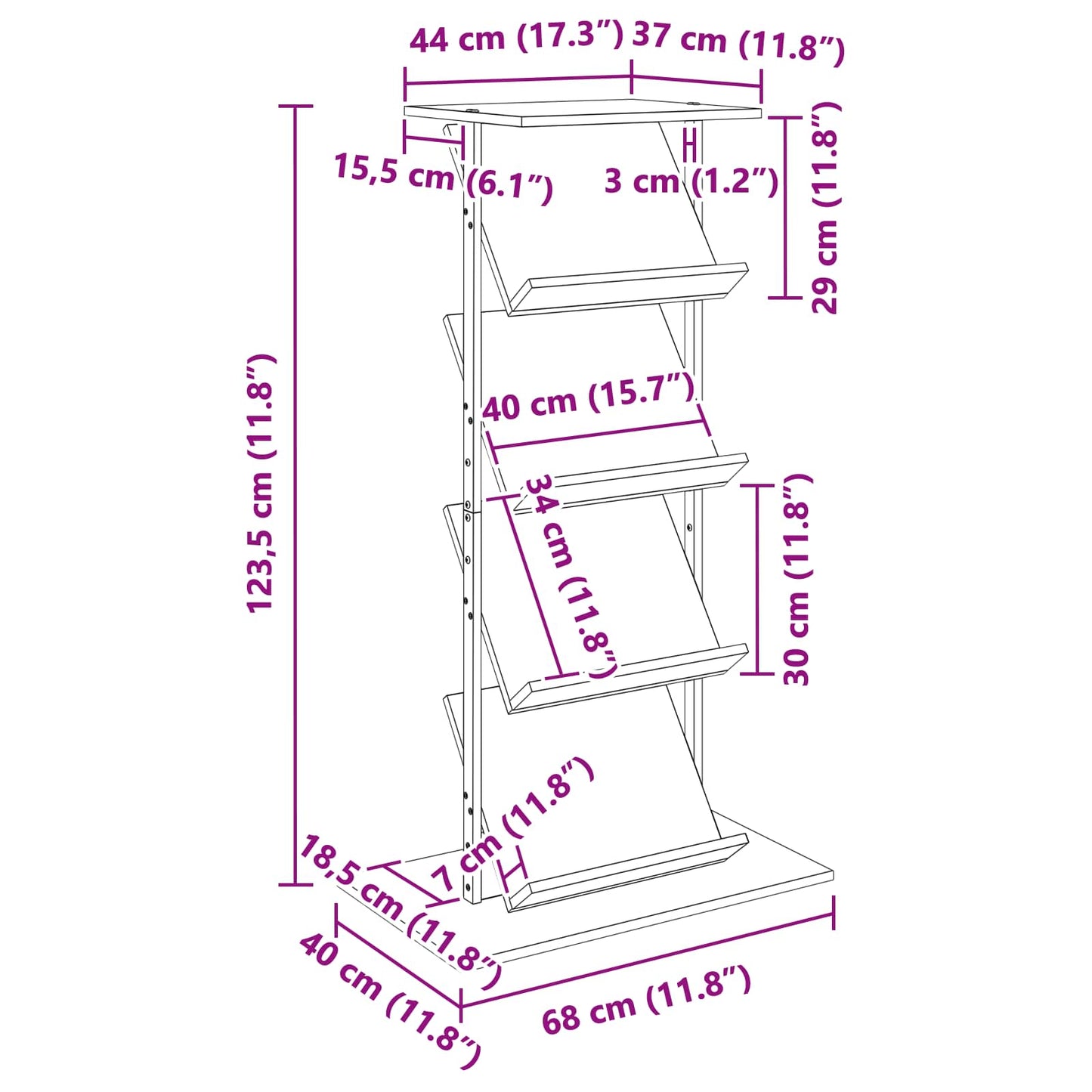 Scaffale per riviste Rovere fumé 68 x 40 x 123.5 cm