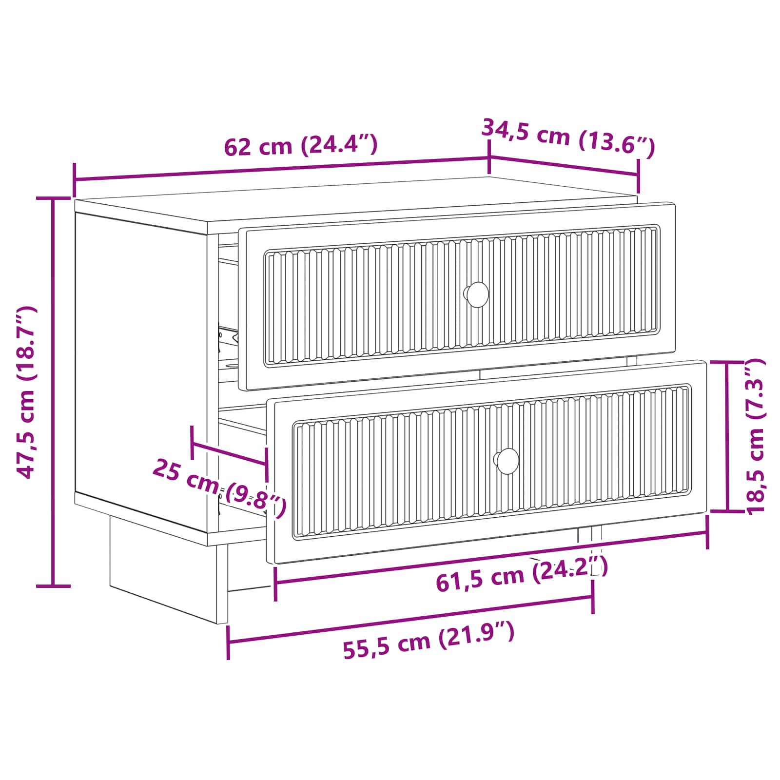 Armadio da Notte con cassetto Grigio Sonoma 62 x 34,5 x 47,5 cm | homemem39