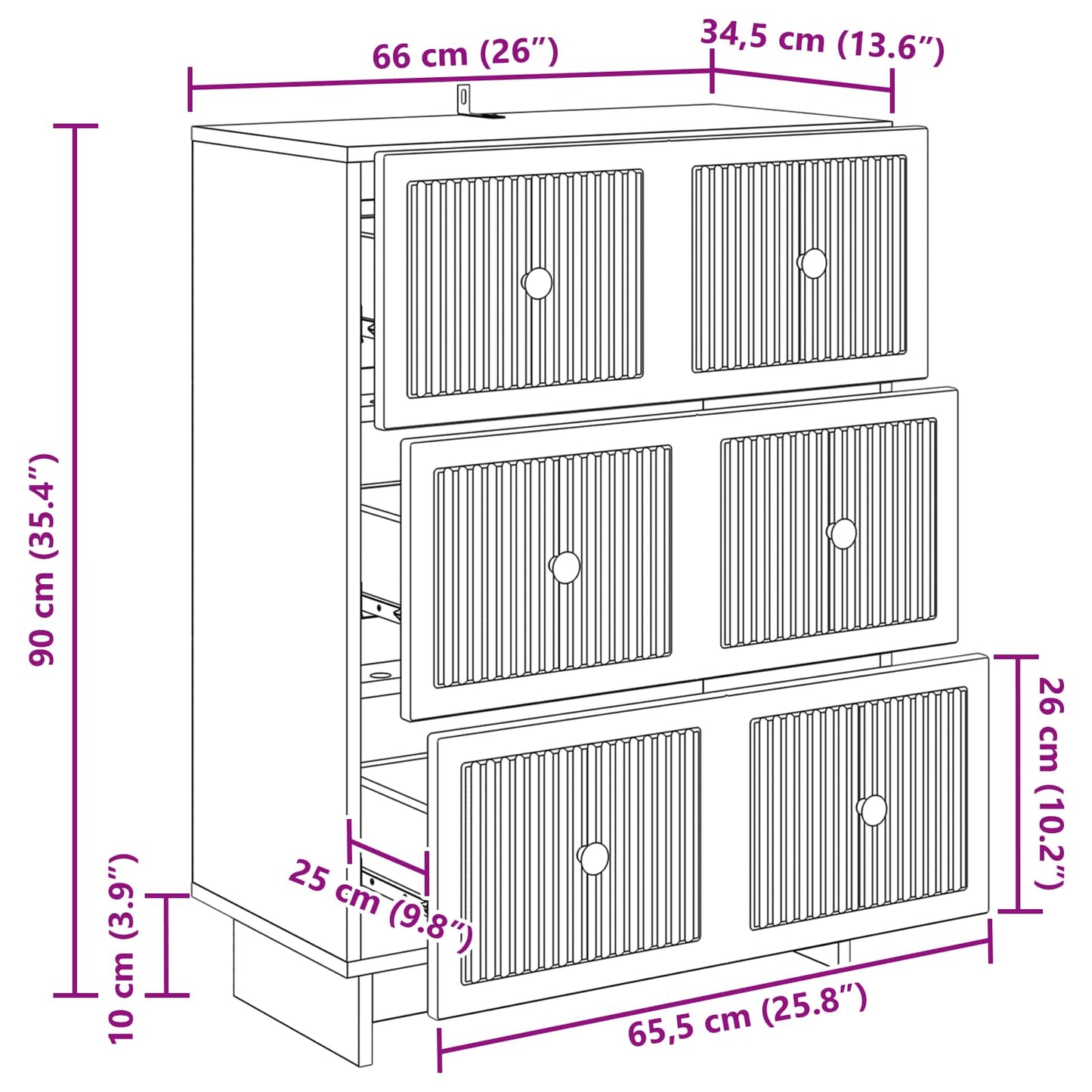 Mobile con Cassetti Nero 66 x 34,5 x 90 cm Legno ingegnerizzato | homemem39