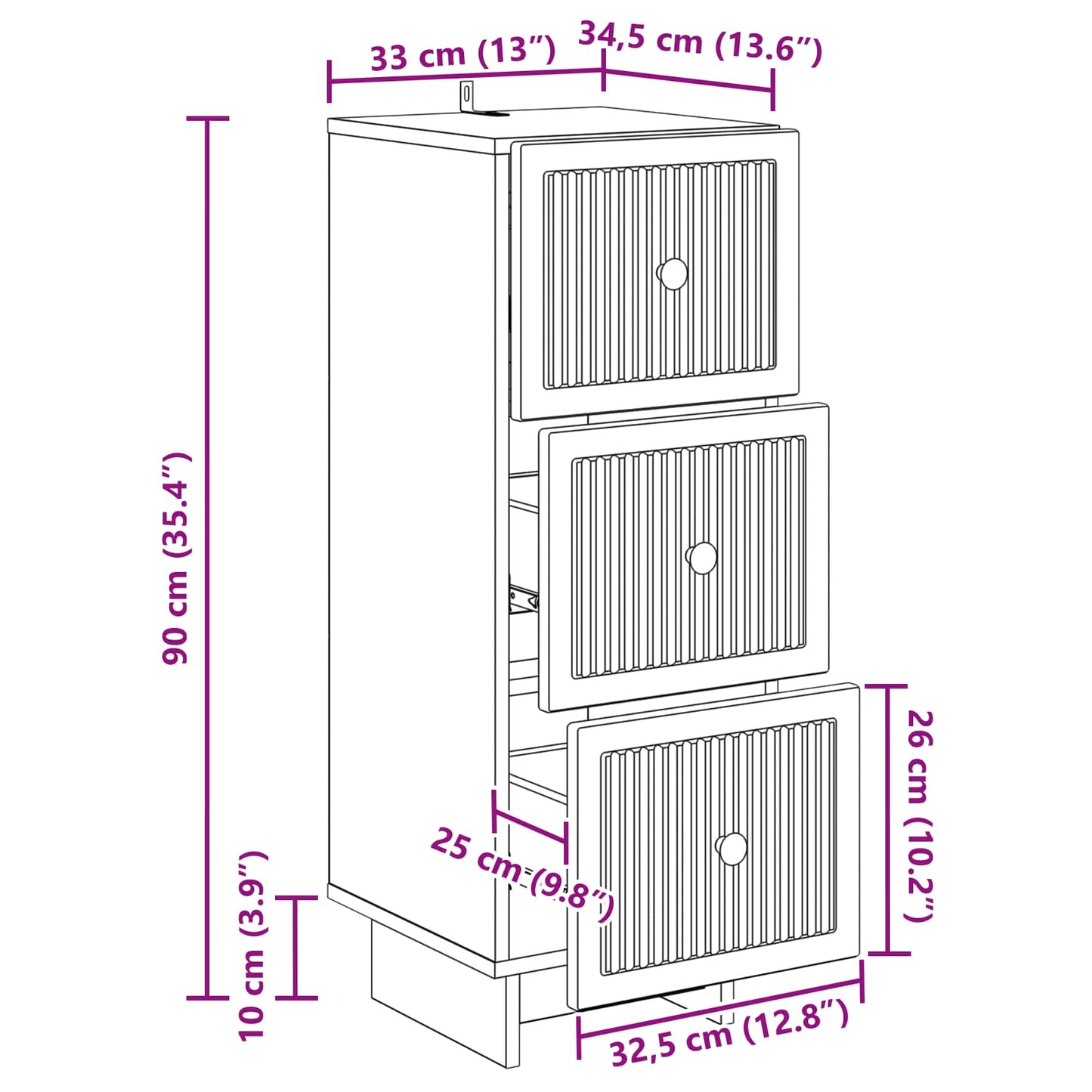 Mobile con Cassetti Legno antico 33 x 34,5 x 90 cm | homemem39