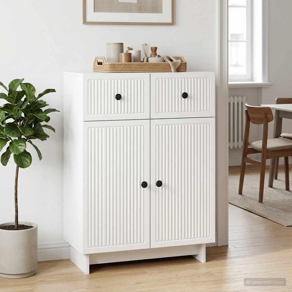 Credenza Bianco Lucido 66 x 34,5 x 90 cm Legno ingegnerizzato