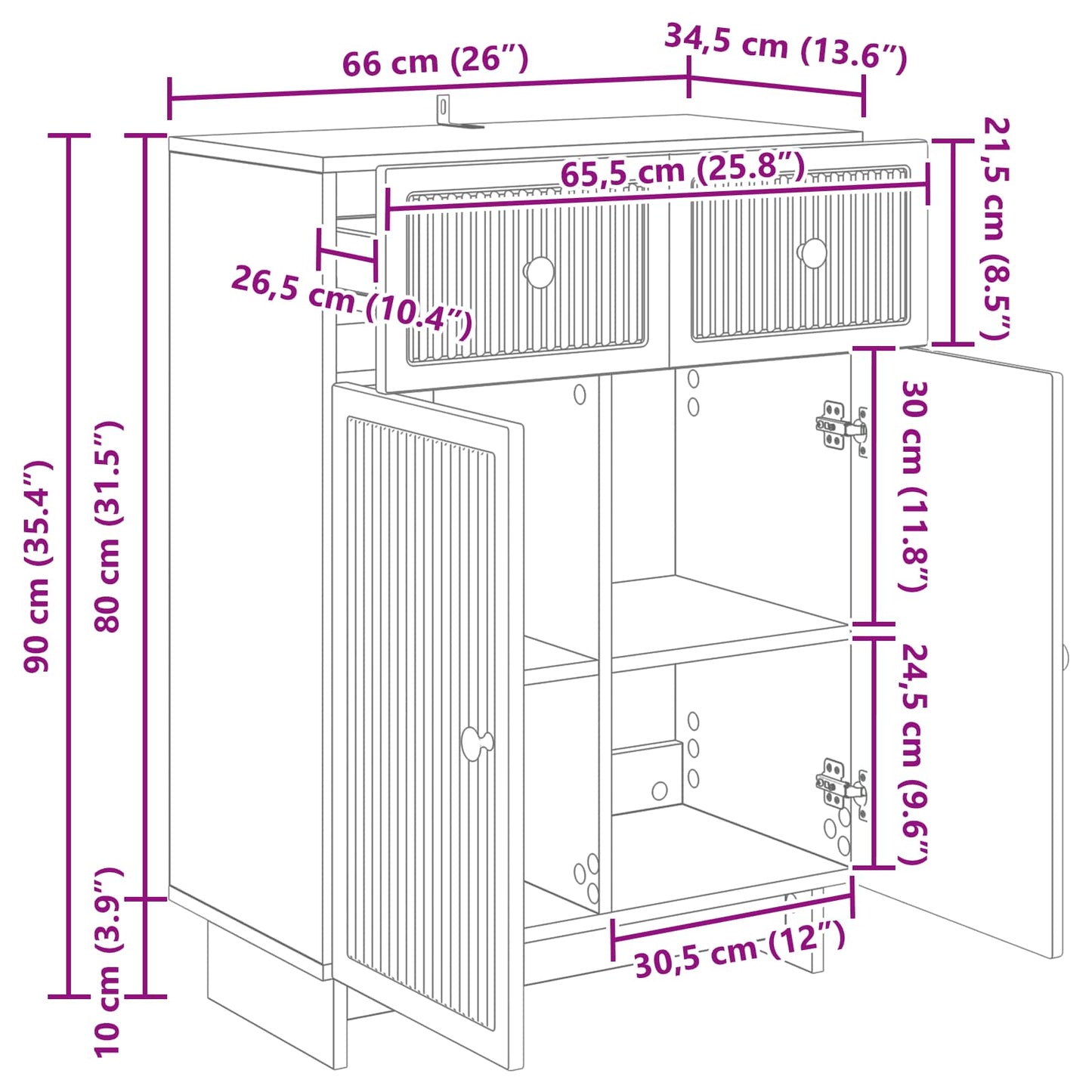 Credenza con cassetto Rovere Artigianale 66 x 34,5 x 90 cm