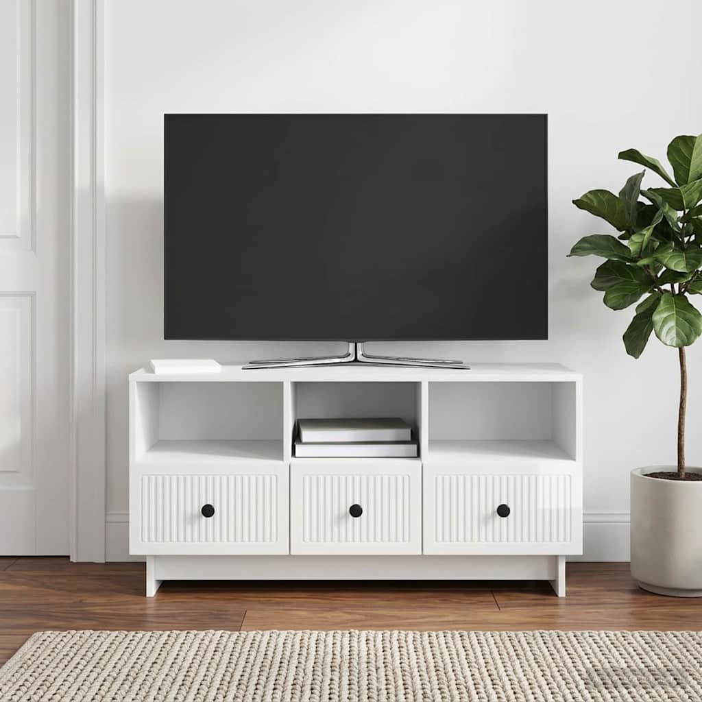 Mobile TV Bianco Lucido 102 x 34,5 x 50 cm Legno ingegnerizzato