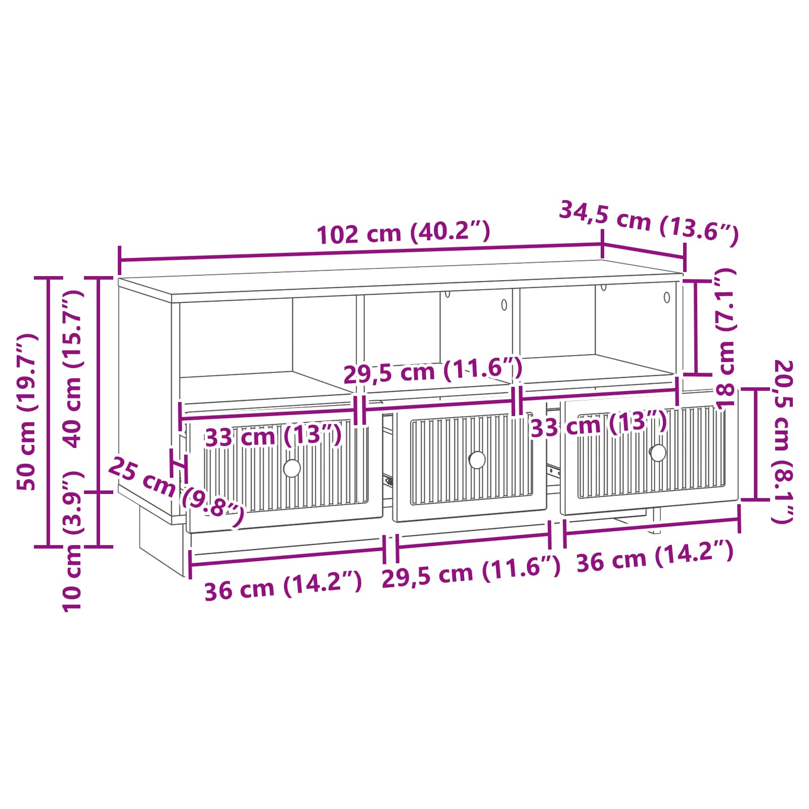 Mobile TV Rovere Fumo 102 x 34,5 x 50 cm Legno ingegnerizzato | homemem39