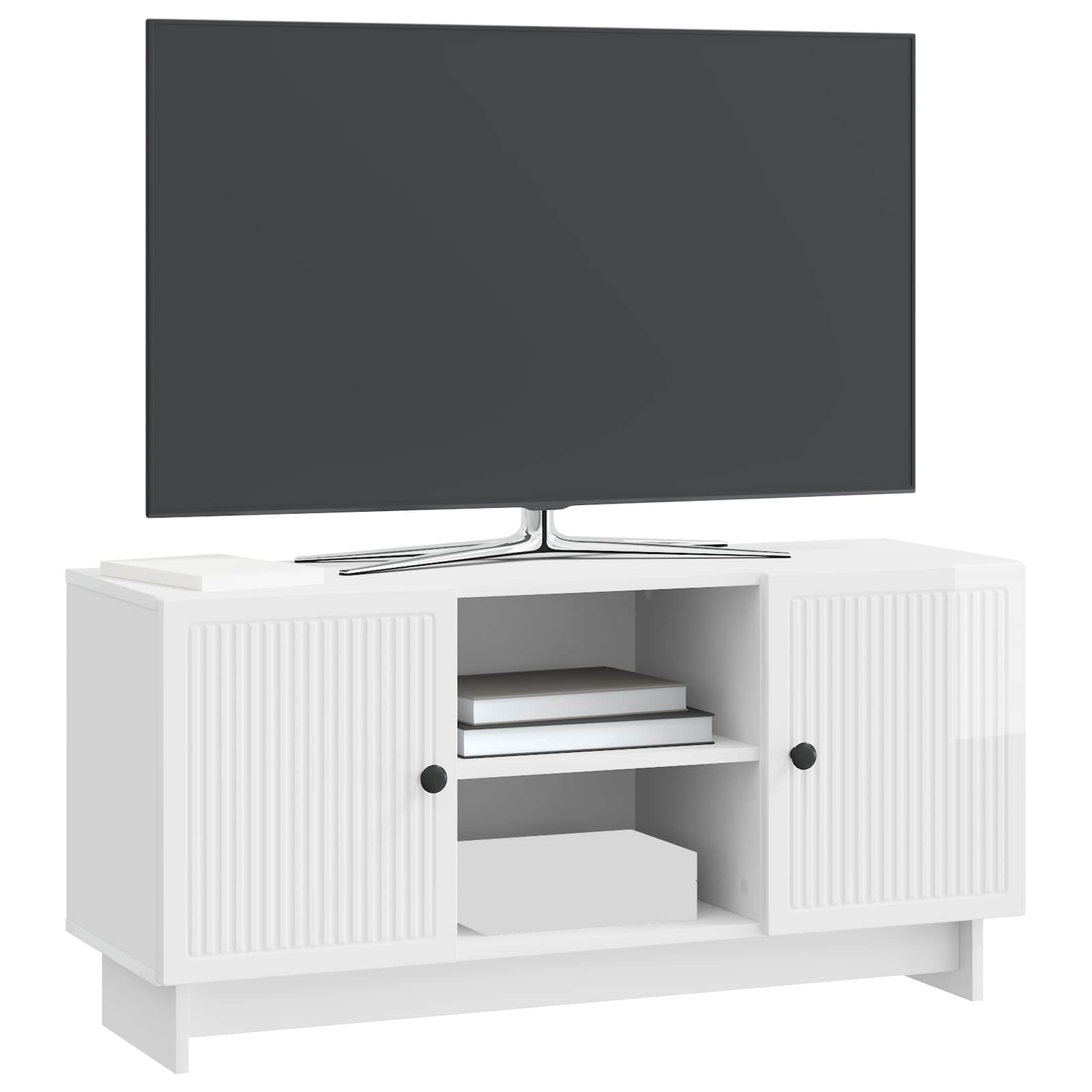 Mobile TV Bianco Lucido 102 x 34,5 x 50 cm Legno multistrato | homemem39