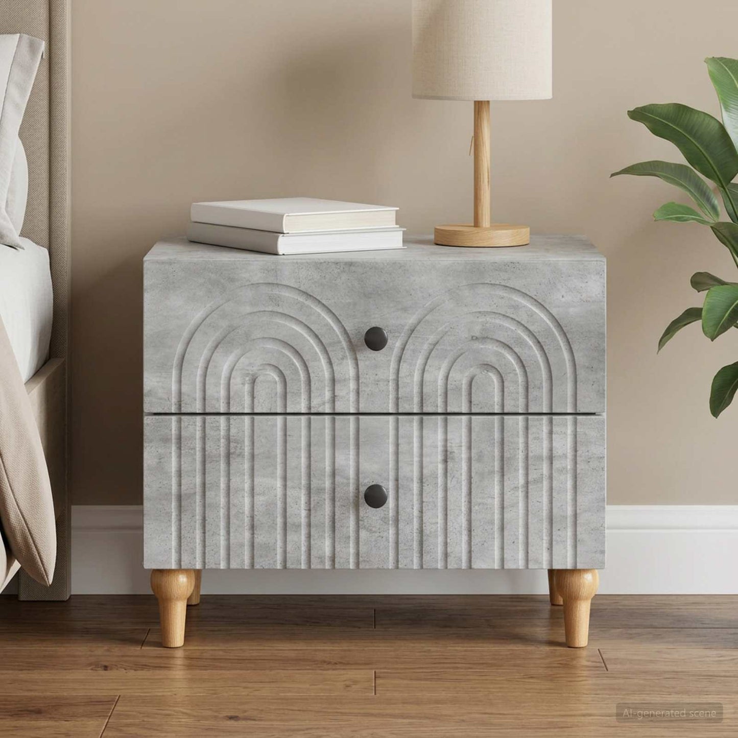 Armadio da Notte con cassetto Grigio Cemento 62 x 34,5 x 48 cm