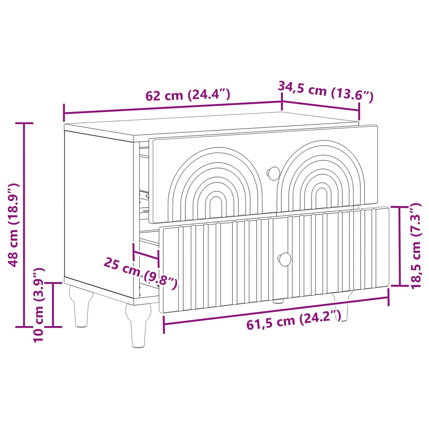 Armadio da Notte con cassetto Legno antico 62 x 34,5 x 48 cm | homemem39