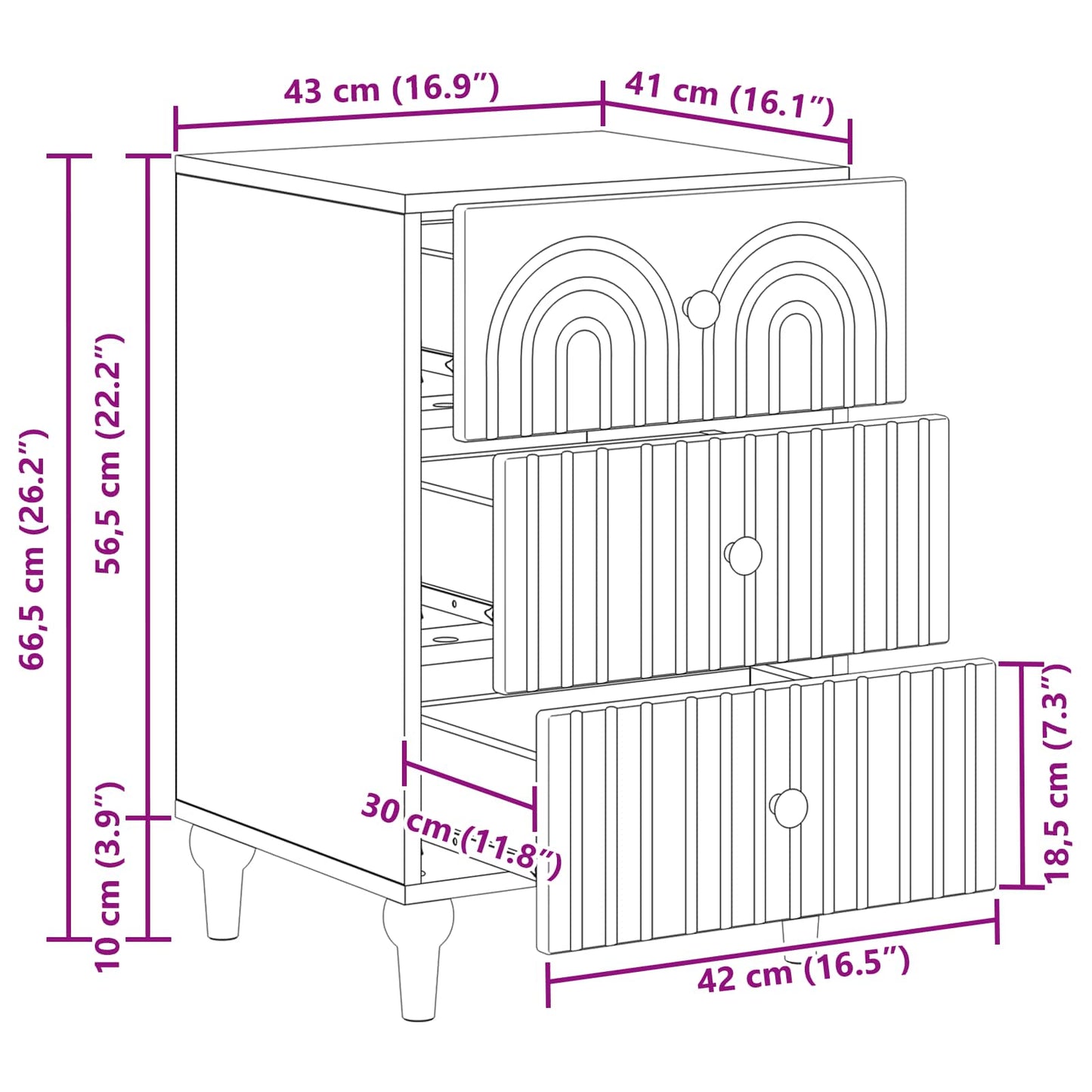 Armadio da Notte con cassetto Legno antico 43x 41 x 66,5 cm | homemem39
