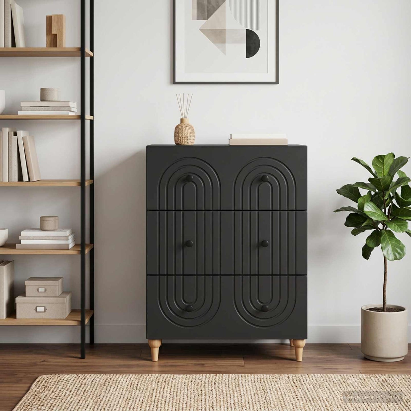 Mobile con Cassetti Nero 66 x 34,5 x 90 cm Legno ingegnerizzato