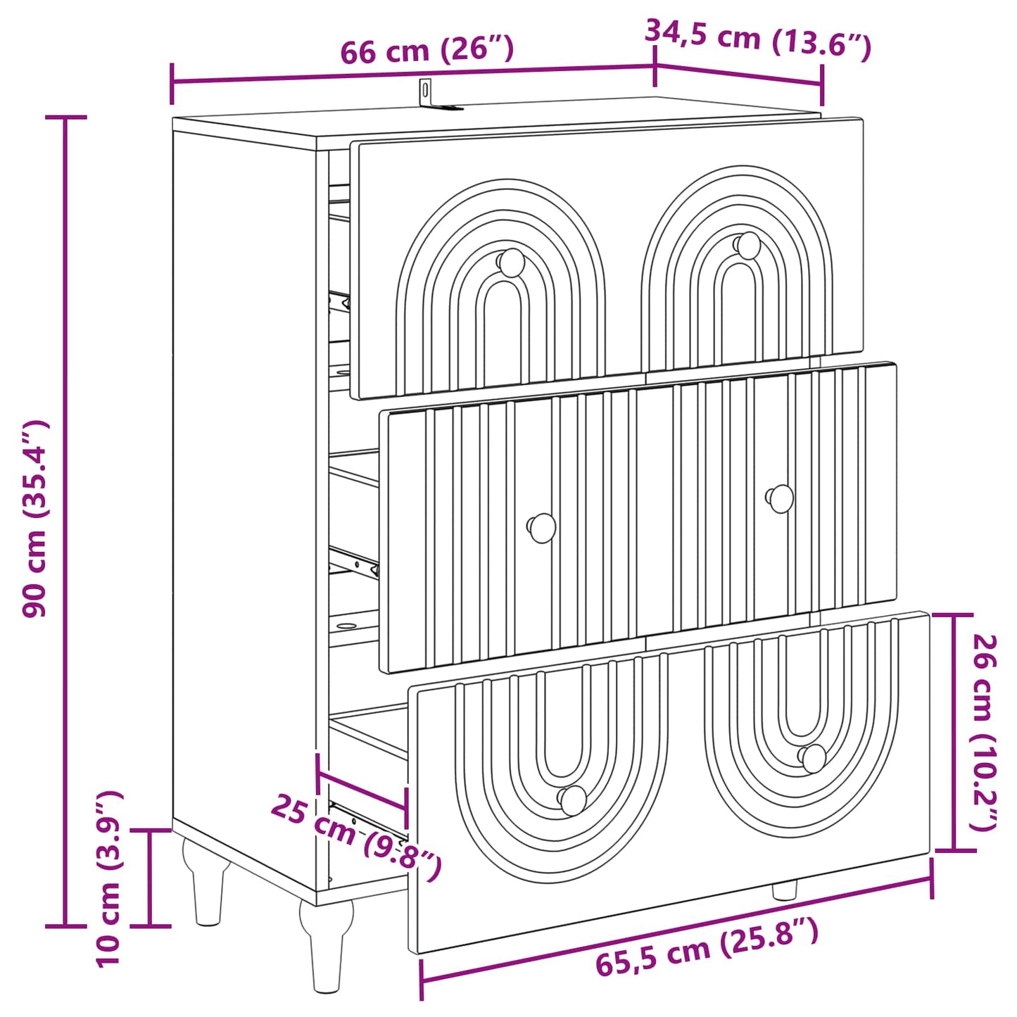 Mobile con Cassetti Rovere Sonoma 66 x 34,5 x 90 cm | homemem39