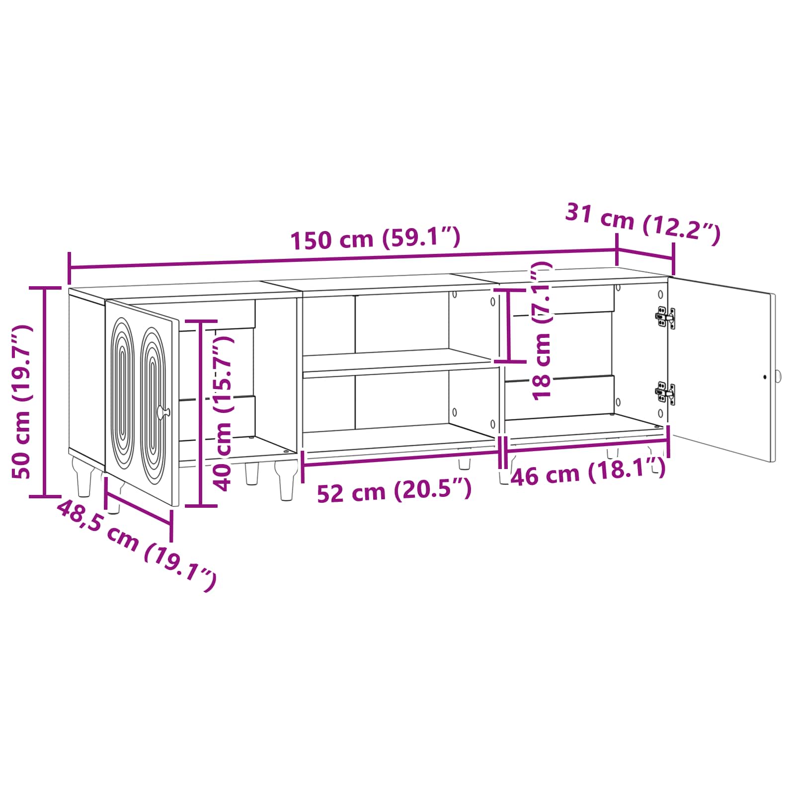Mobile TV Rovere Fumo 150 x 31 x 50 cm Legno ingegnerizzato | homemem39