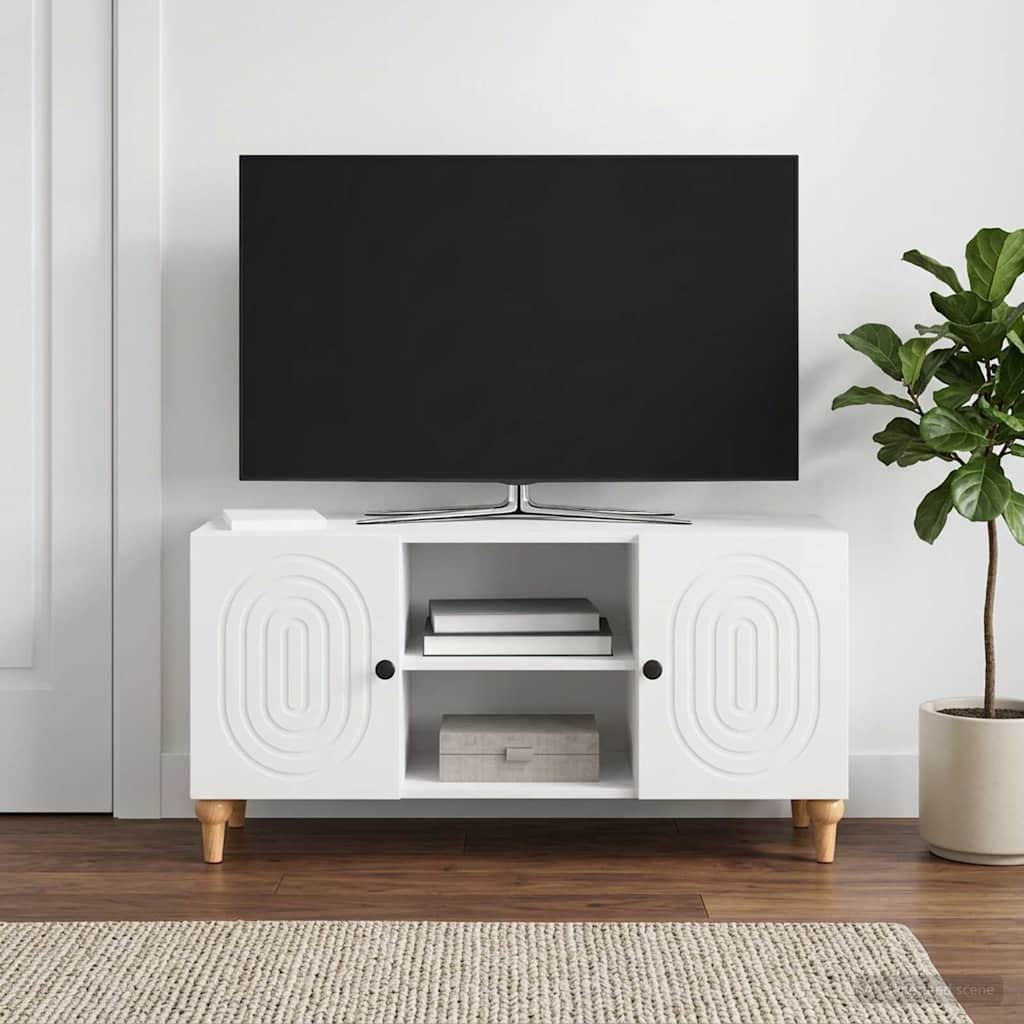 Mobile TV Bianco Lucido 102 x 34,5 x 50 cm Legno ingegnerizzato