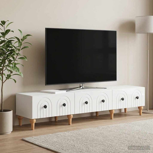 Mobile TV Bianco Lucido 147 x 34,5 x 30 cm Legno ingegnerizzato
