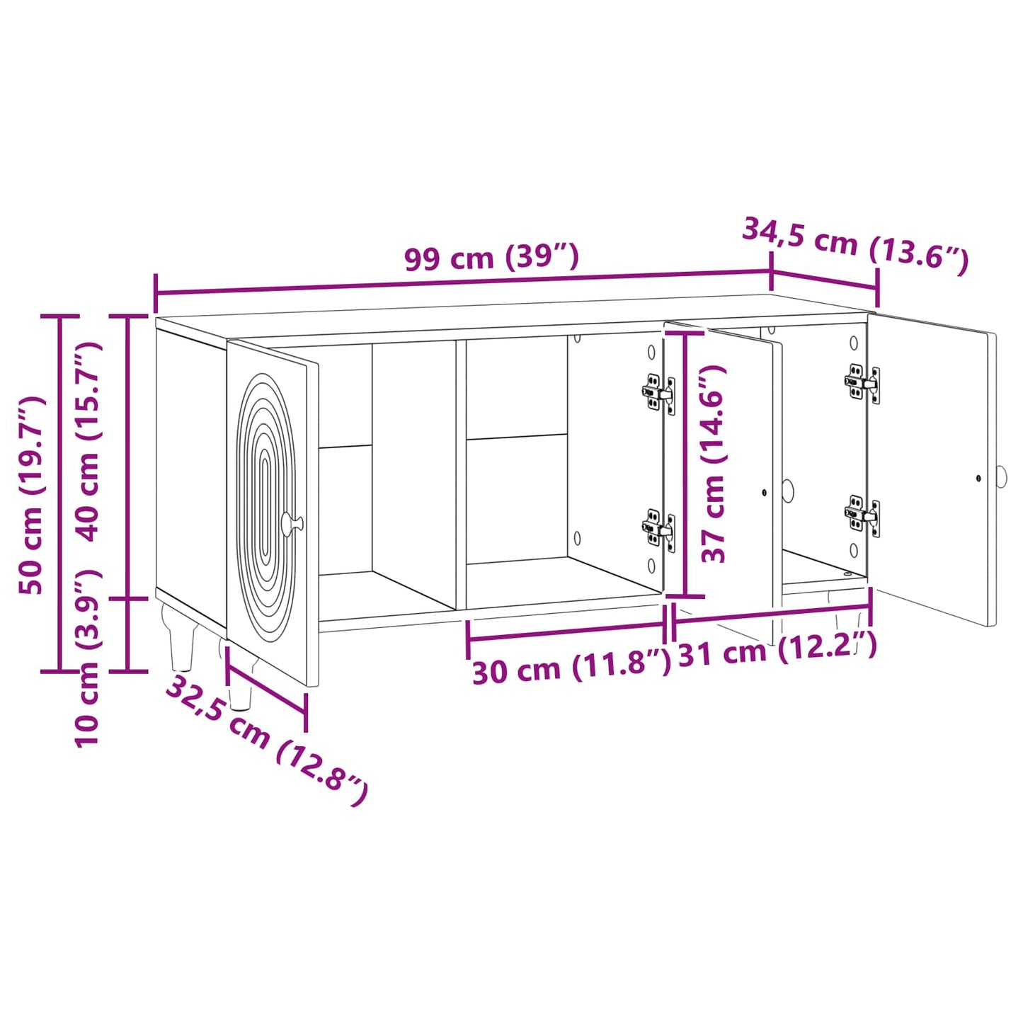 Mobile TV Nero 99 x 34,5 x 50 cm Legno ingegnerizzato | homemem39