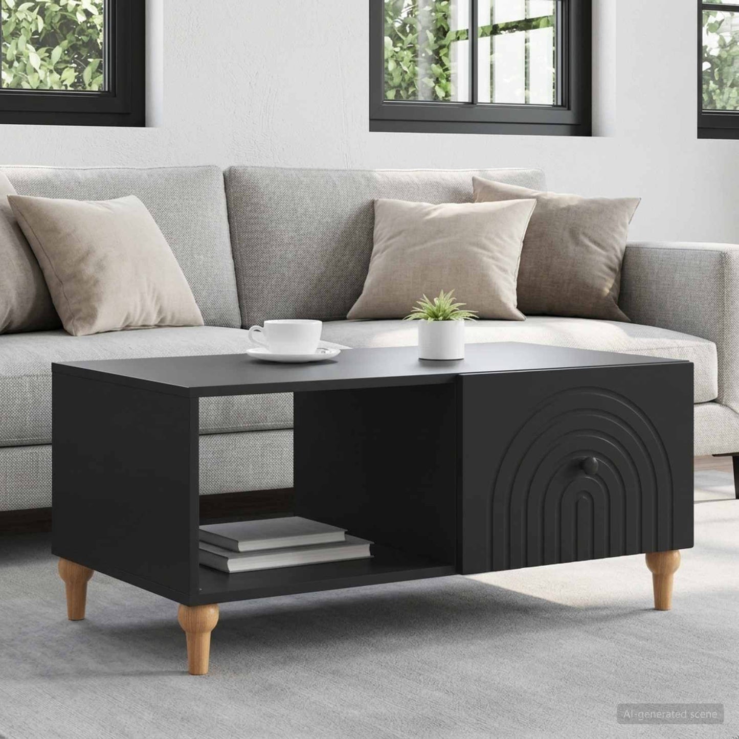 Tavolino da salotto Nero 90 x 50 x 40 cm Legno ingegnerizzato
