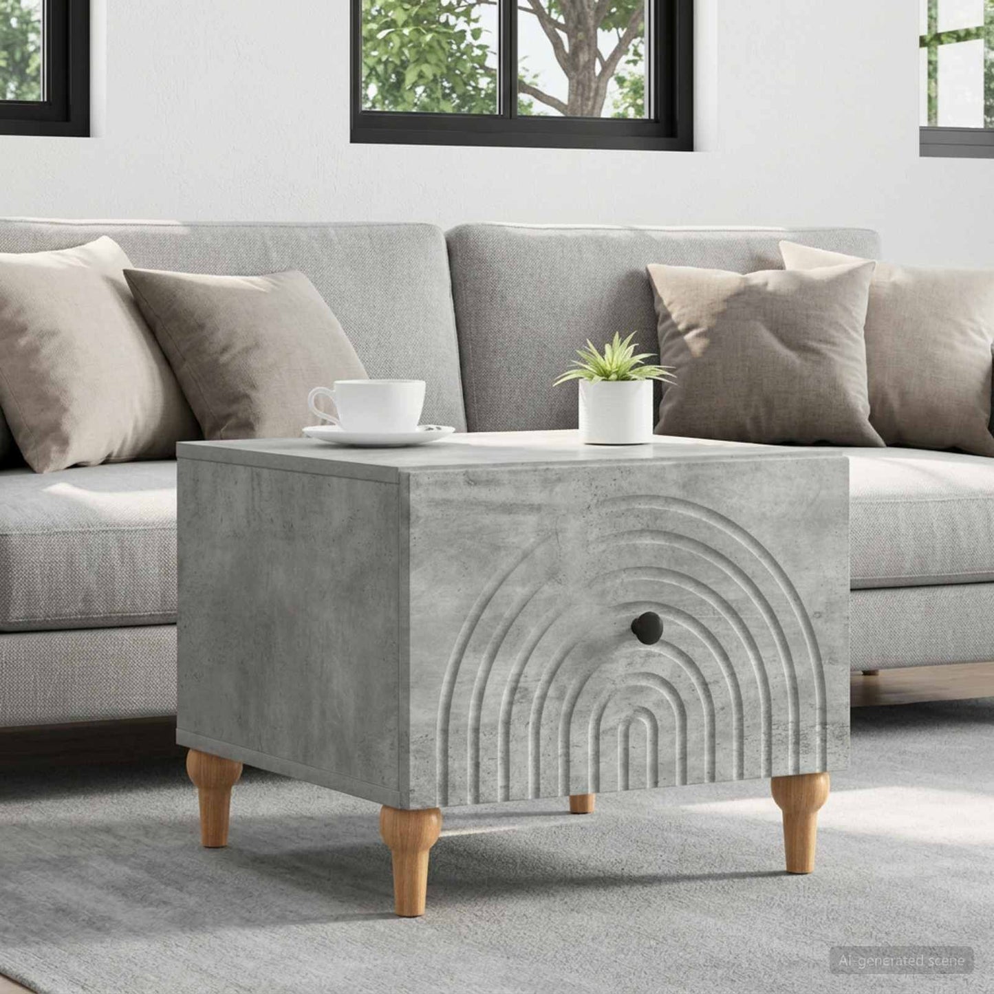 Tavolino da salotto con cassetto Grigio Cemento 49 x 50 x 40 cm