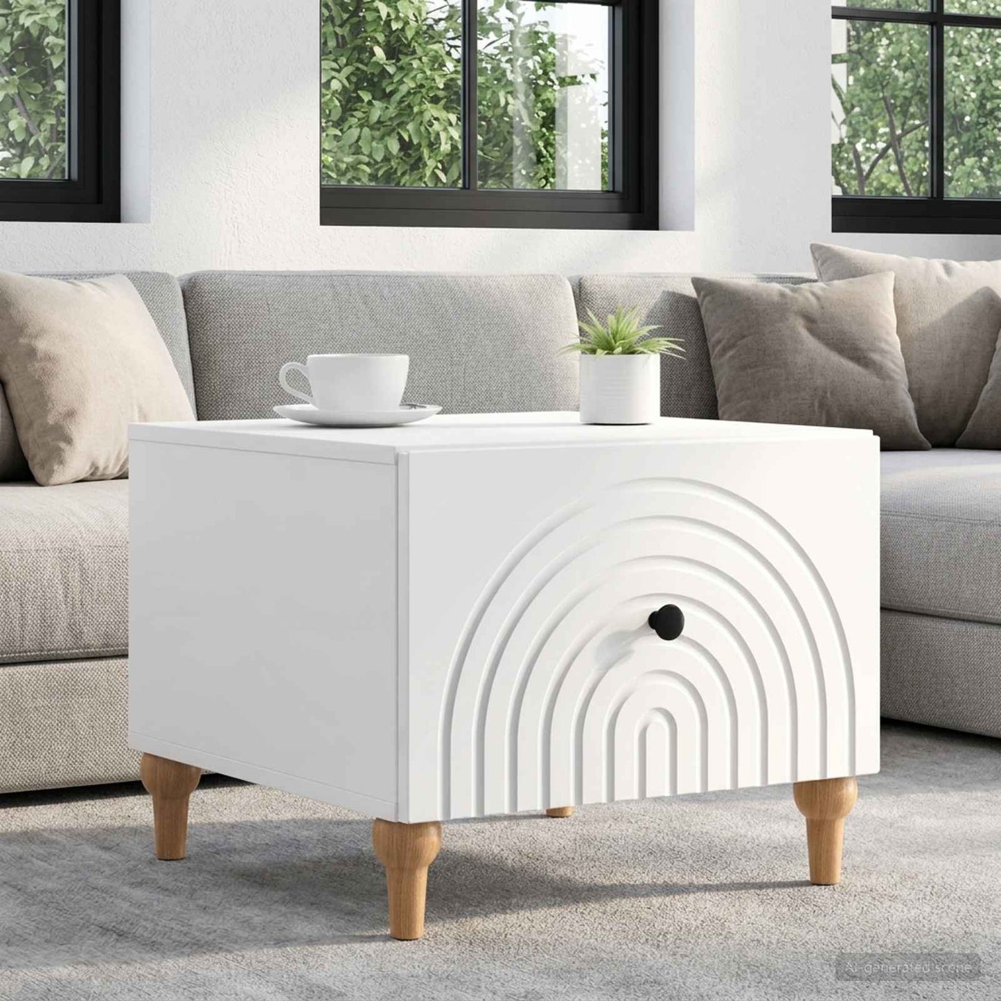 Tavolino da salotto con cassetto Bianco Lucido 49 x 50 x 40 cm