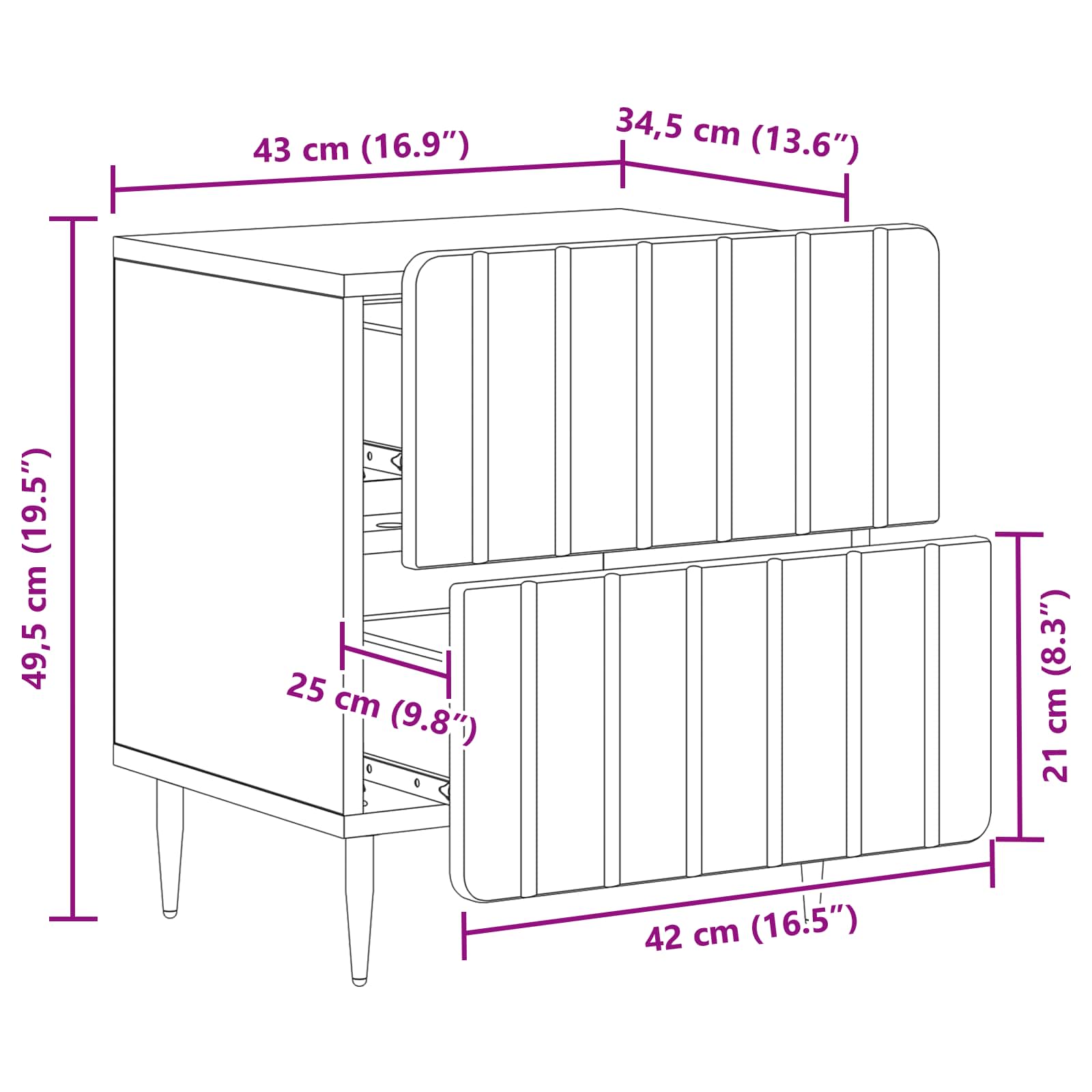 Armadio da Notte con cassetto 2 pcs Nero 43 x 34,5 x 49,5 cm | homemem39