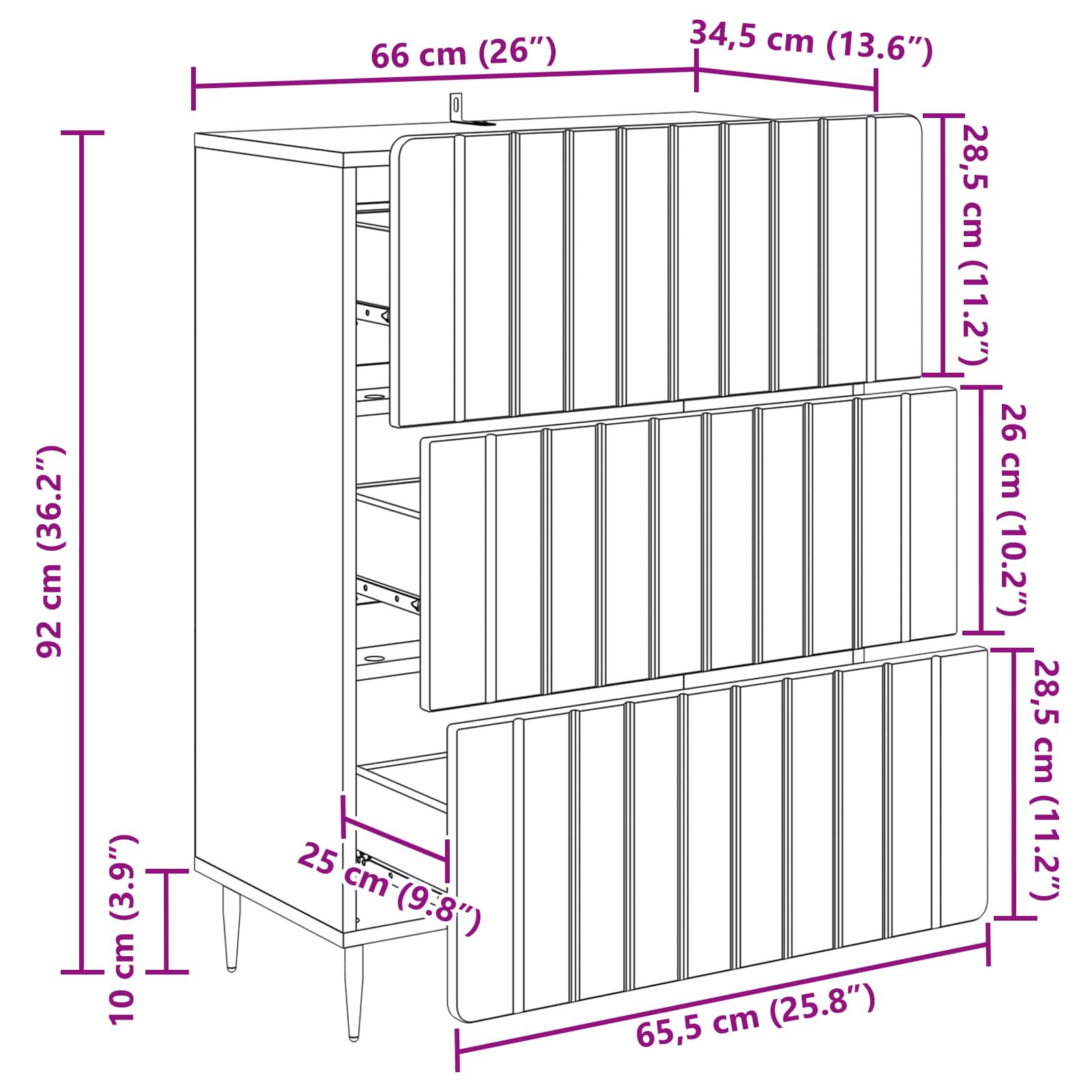 Mobile con Cassetti Nero 66 x 34,5 x 92 cm Legno ingegnerizzato | homemem39