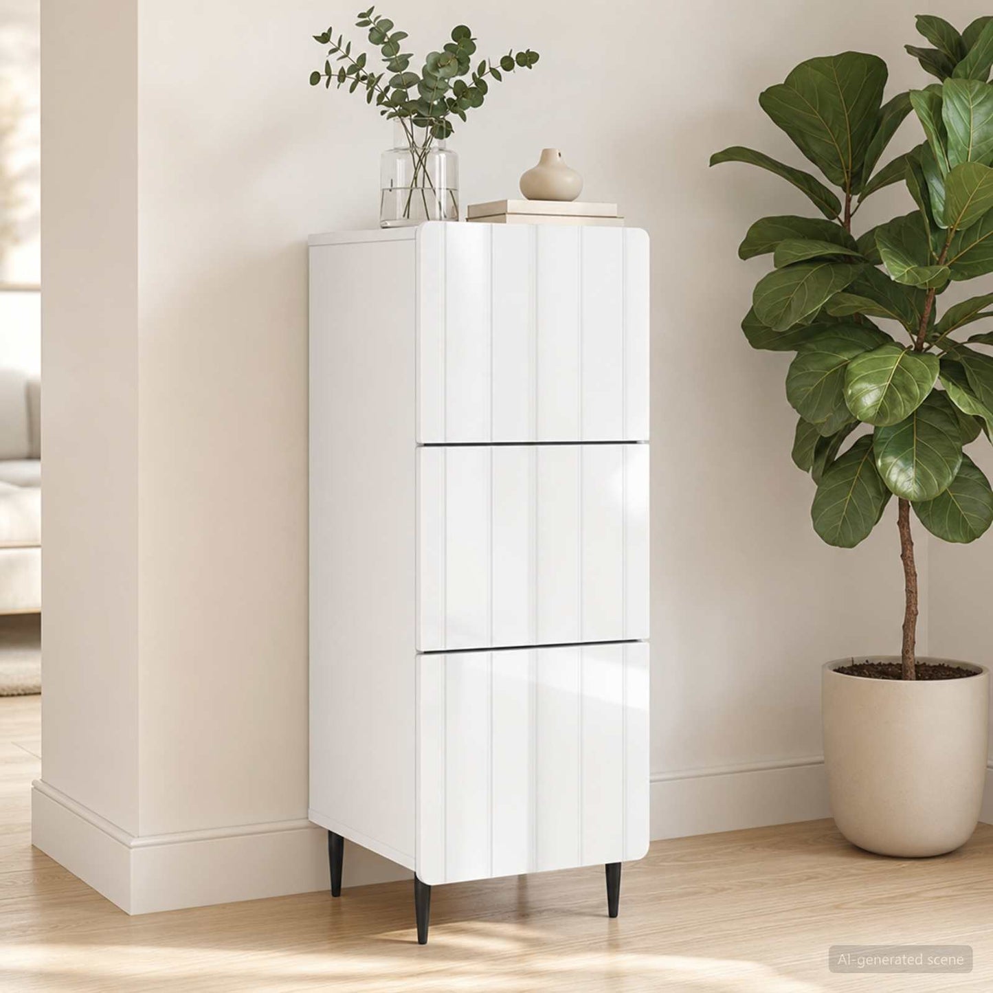Mobile con Cassetti Bianco Lucido 33 x 34,5 x 92 cm