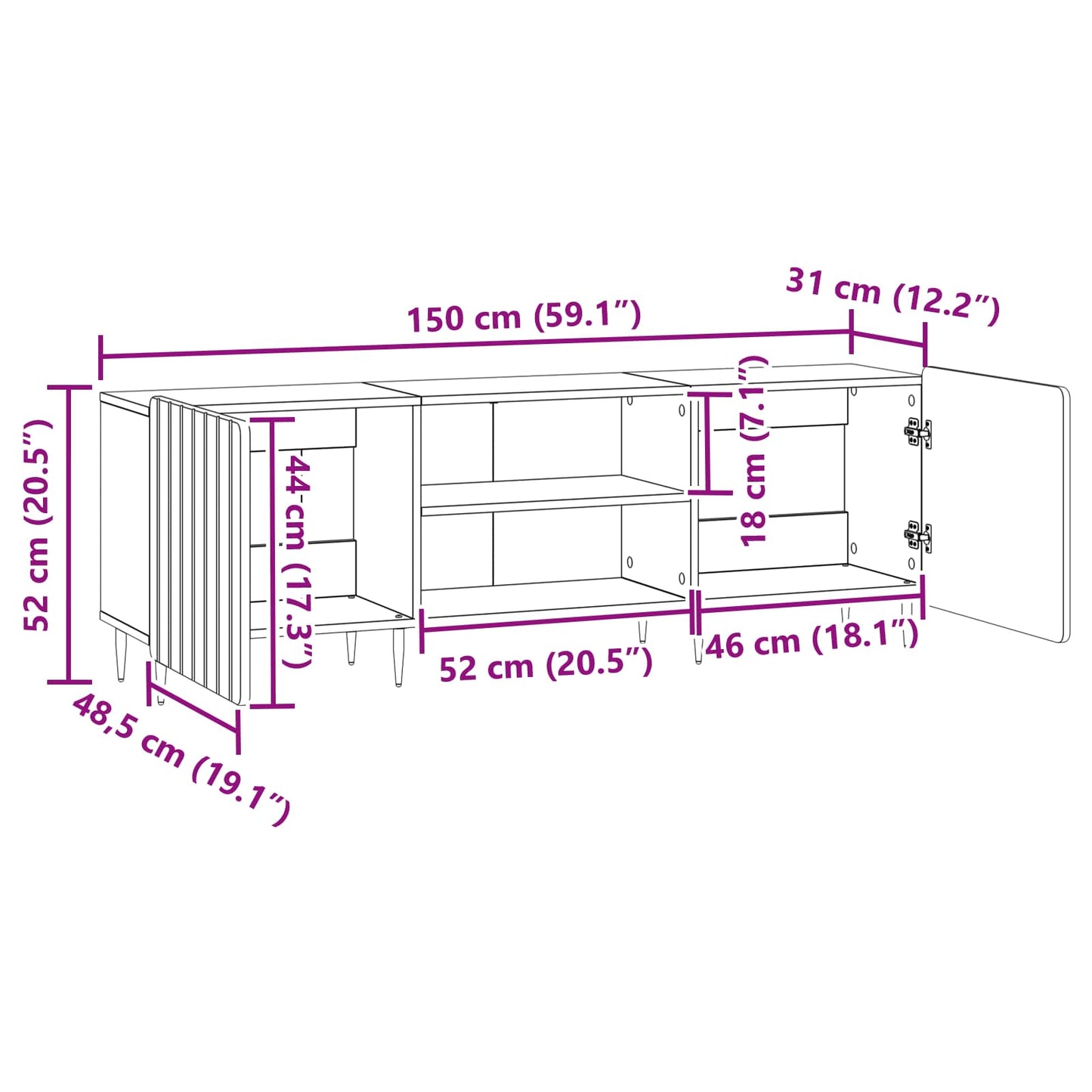 Mobile TV Rovere Fumo 150 x 31 x 52 cm Legno ingegnerizzato | homemem39
