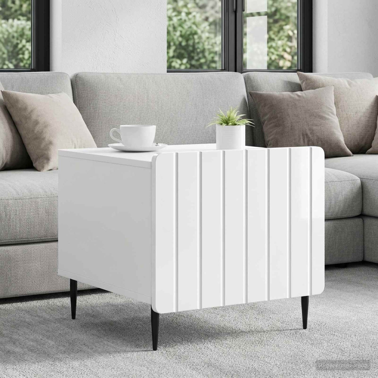 Tavolino da salotto con cassetto Bianco Lucido 49 x 50 x 42 cm