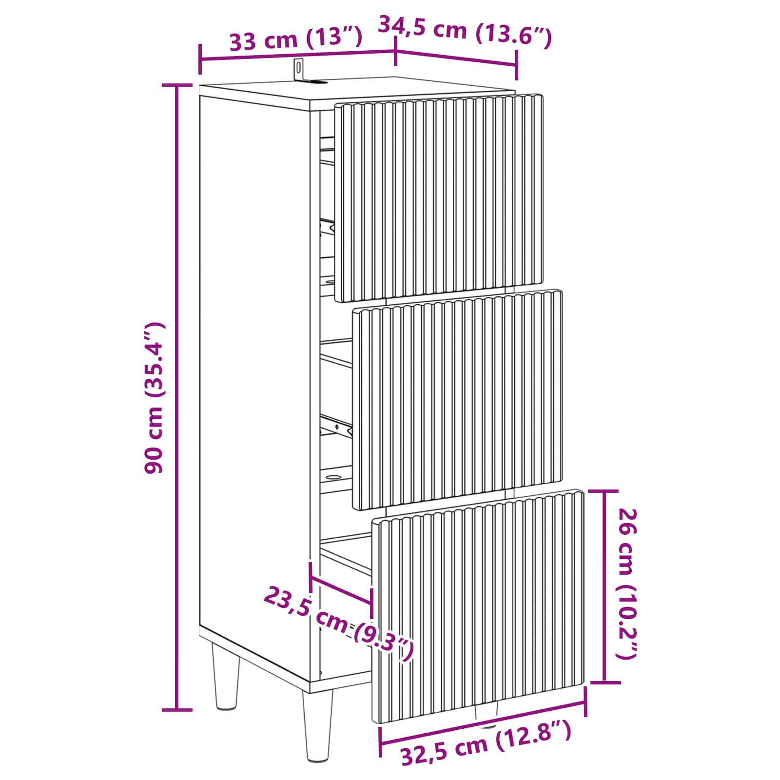 Mobile con Cassetti Rovere Artigianale 33 x 34,5 x 90 cm | homemem39
