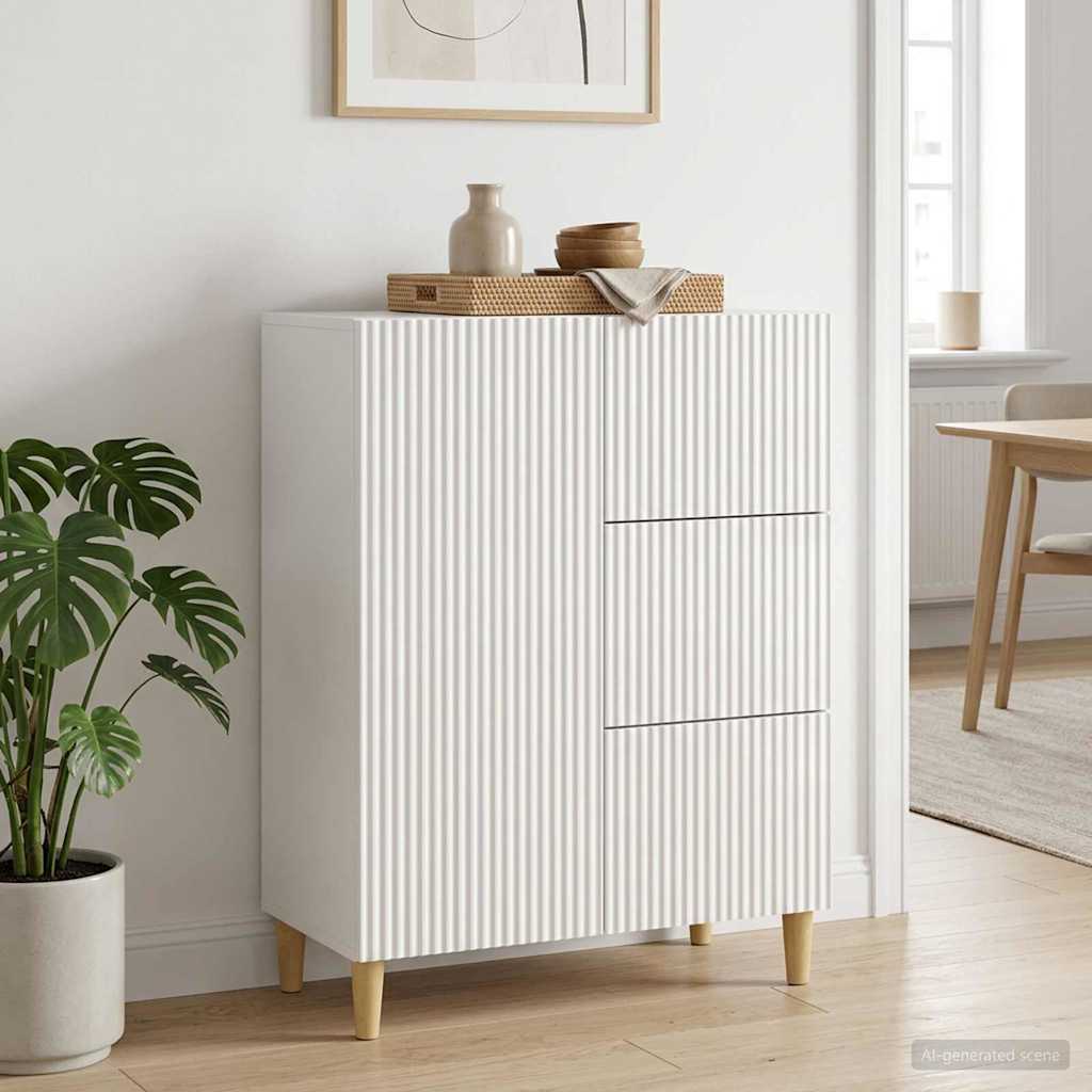 Credenza Bianco Lucido 66 x 34,5 x 90 cm Legno ingegnerizzato
