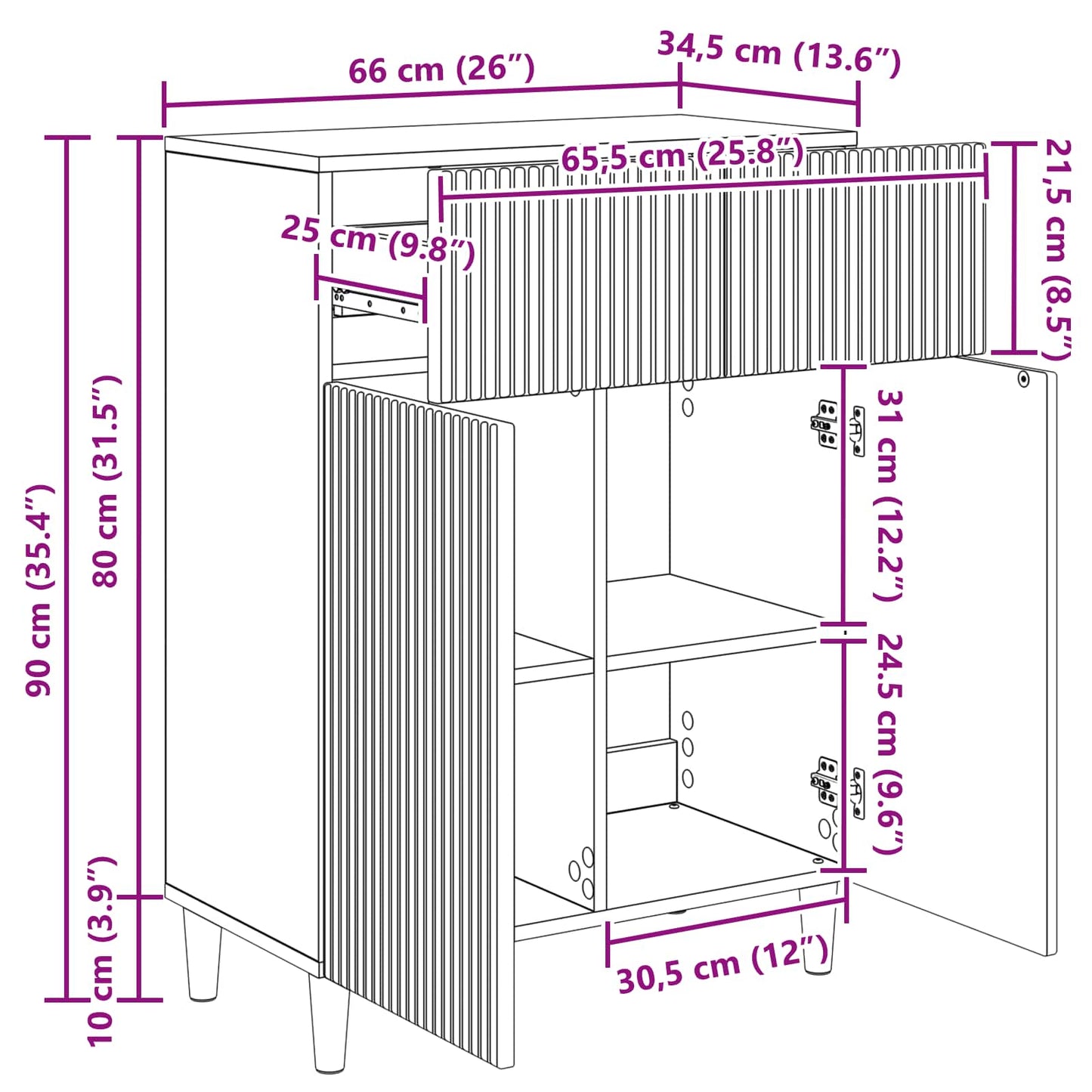 Credenza Nero 66 x 34,5 x 90 cm Legno ingegnerizzato | homemem39