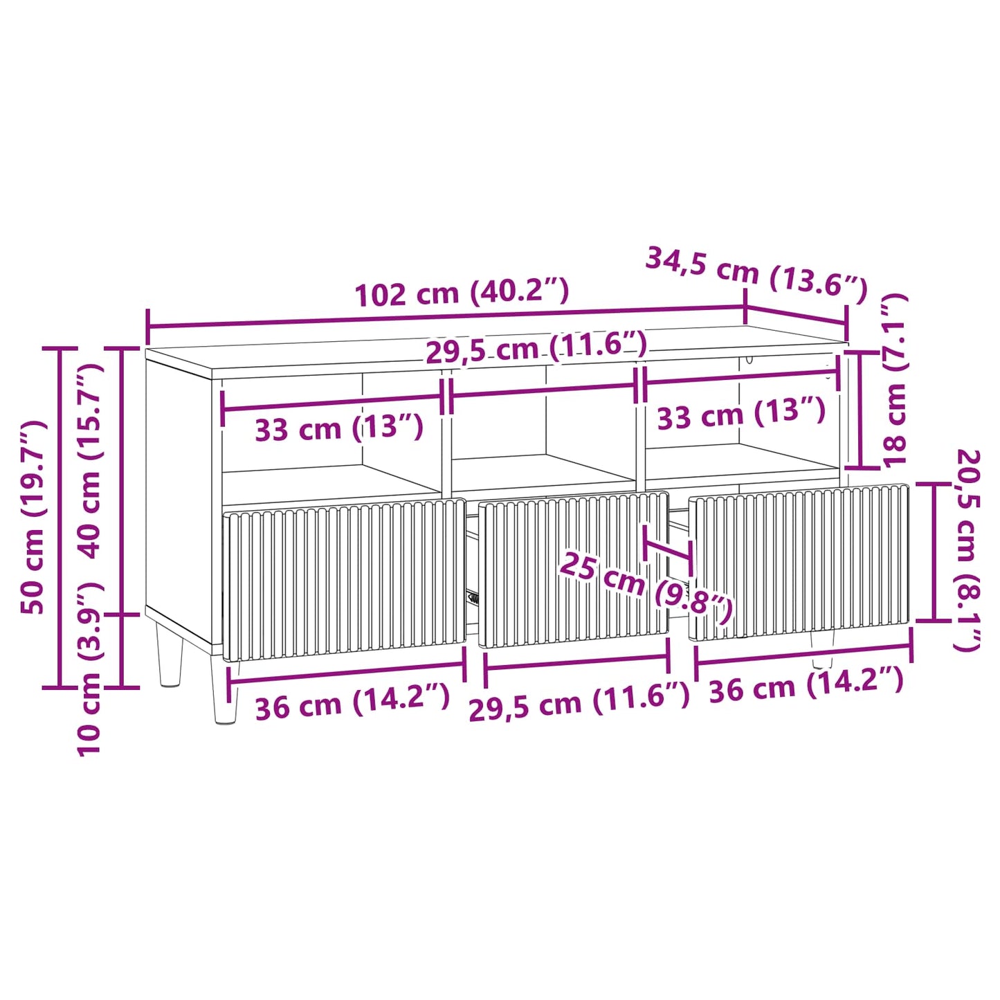 Mobile TV Nero 102 x 34,5 x 50 cm Legno ingegnerizzato | homemem39