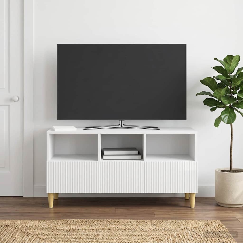 Mobile TV Bianco Lucido 102 x 34,5 x 50 cm Legno ingegnerizzato