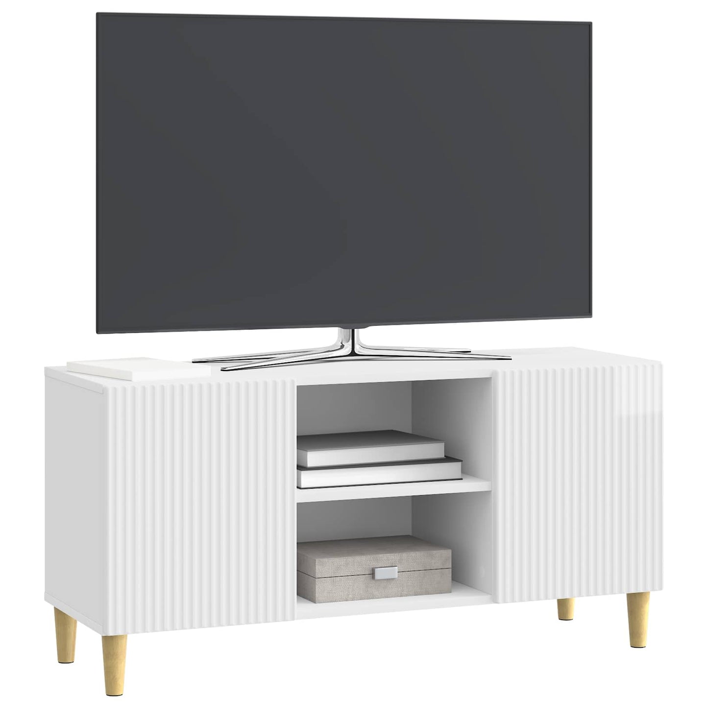 Mobile TV Bianco Lucido 102 x 34,5 x 50 cm Legno ingegnerizzato
