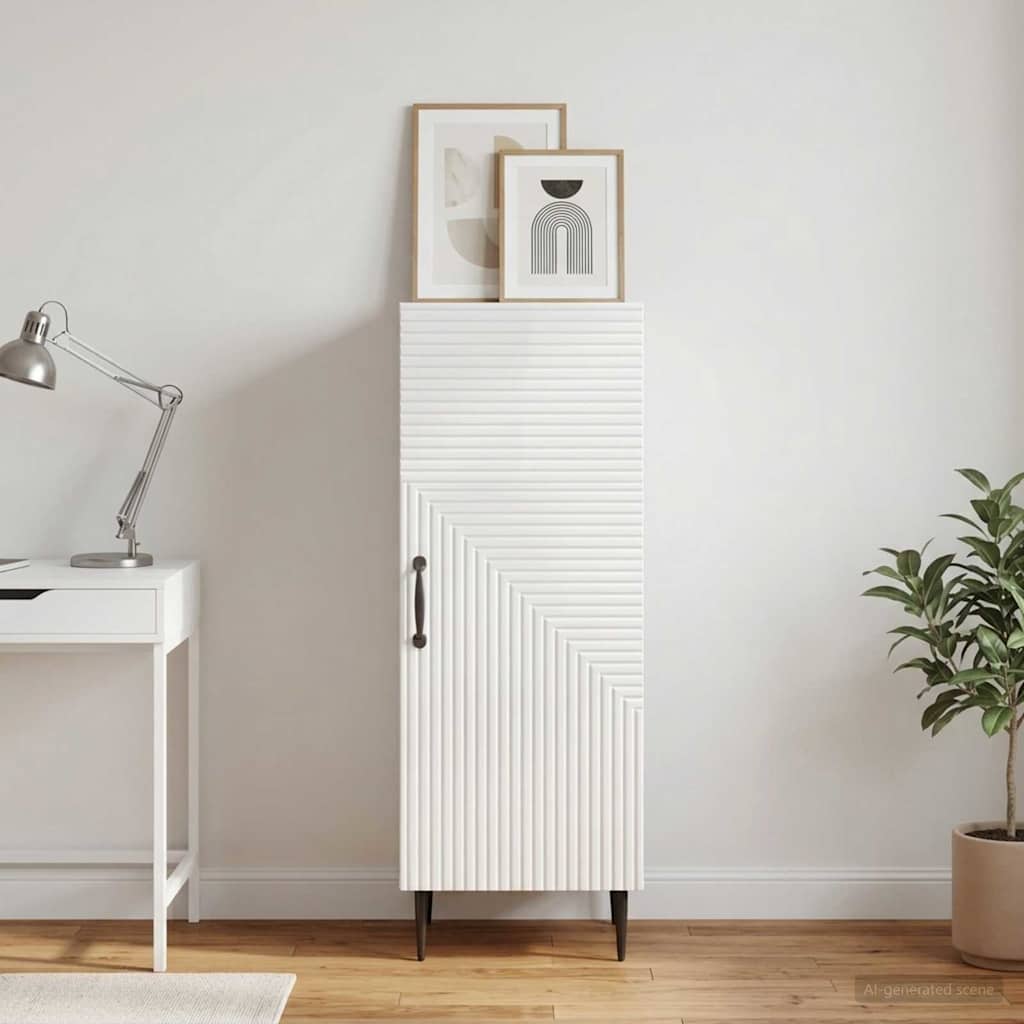 Credenza Bianco Lucido 33 x 34,5 x 89,5 cm Legno ingegnerizzato