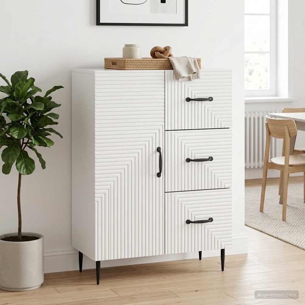 Credenza Bianco Lucido 66 x 34,5 x 89,5 cm Legno ingegnerizzato