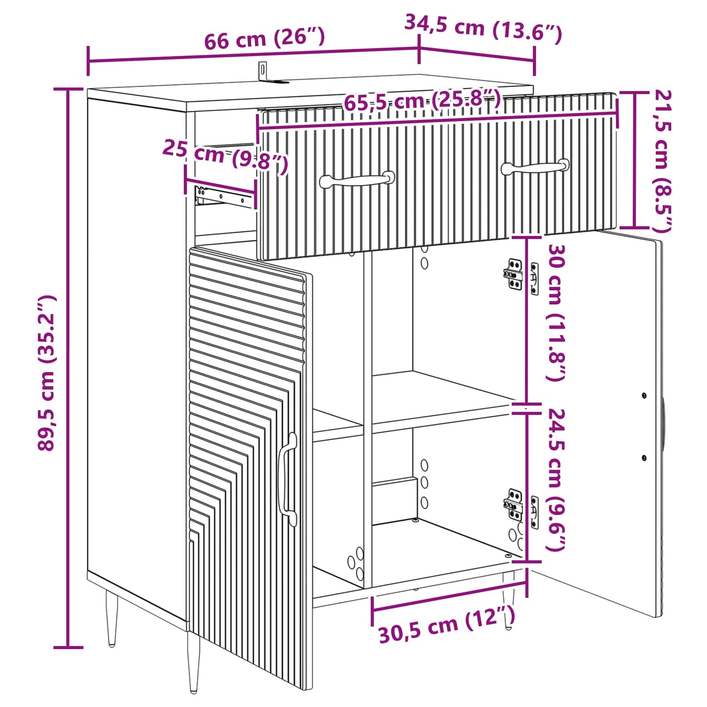 Credenza Bianco Lucido 66 x 34,5 x 89,5 cm Legno ingegnerizzato | homemem39