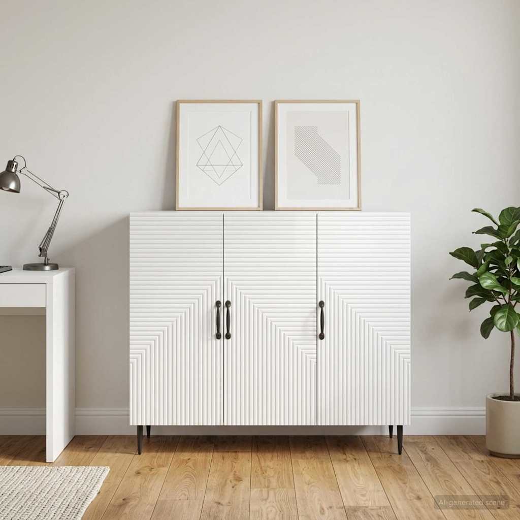 Credenza Bianco Lucido 89 x 34,5 x 80 cm Legno ingegnerizzato