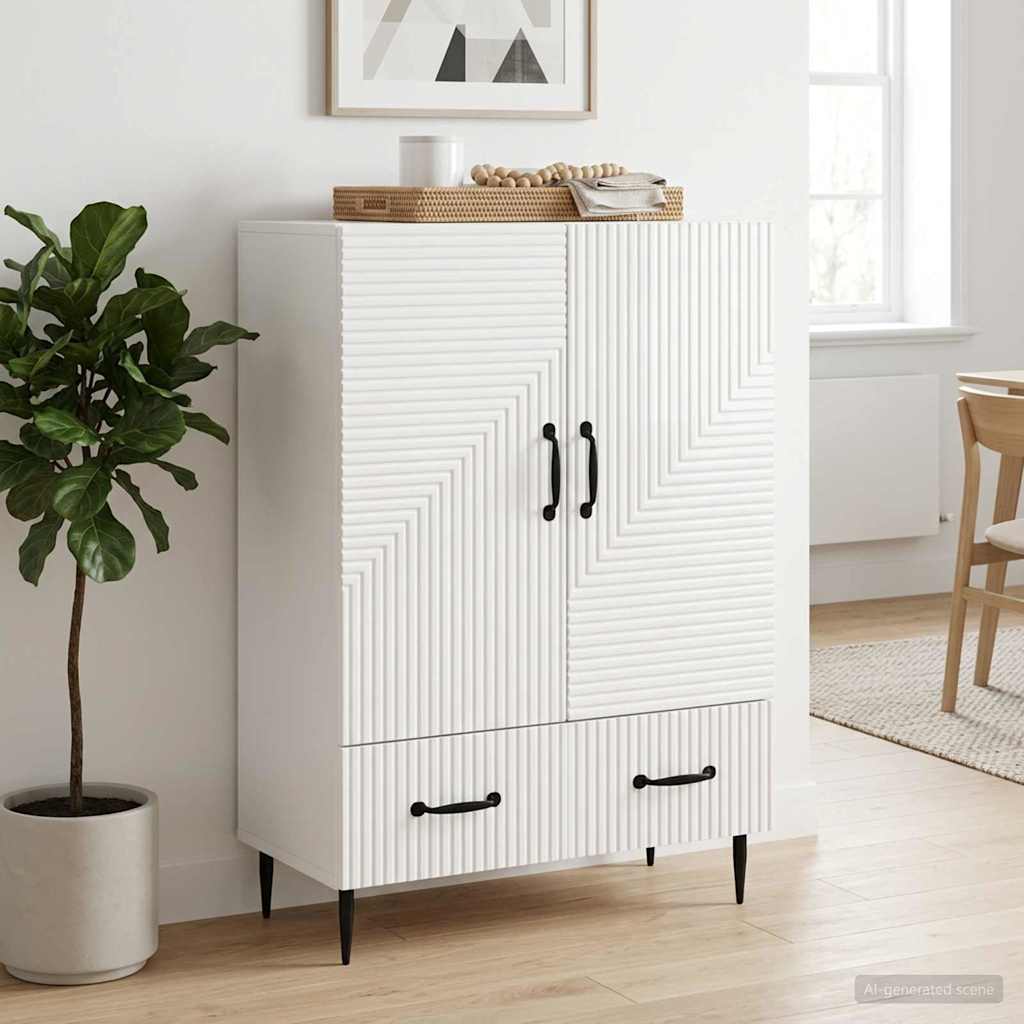 Credenza Bianco Lucido 66 x 34,5 x 95 cm Legno ingegnerizzato