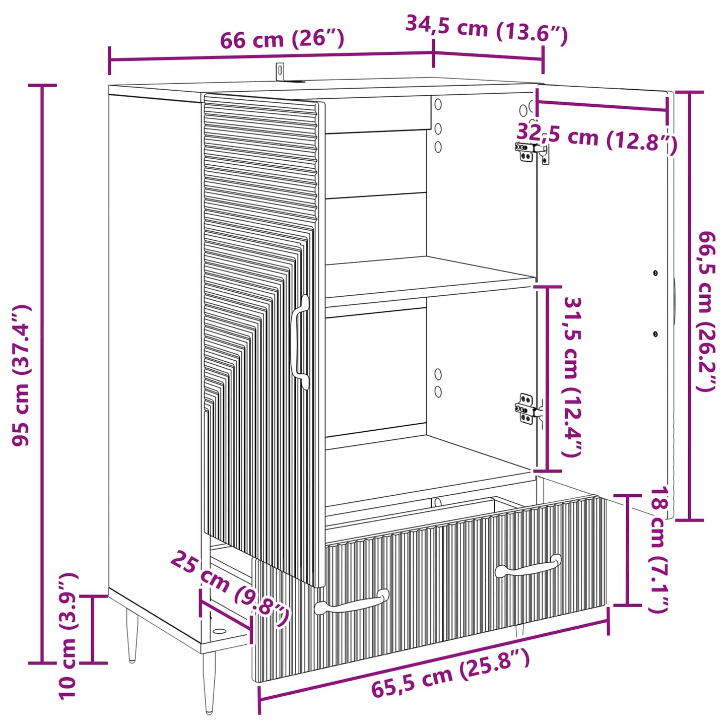 Credenza con cassetto Rovere Artigianale 66 x 34,5 x 95 cm | homemem39