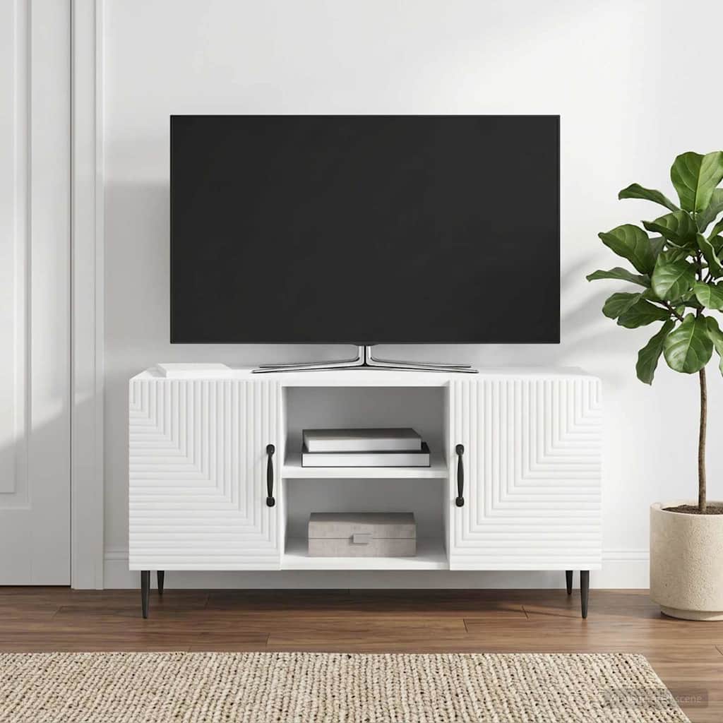 Mobile TV Bianco Lucido 102 x 34,5 x 50 cm Legno ingegnerizzato