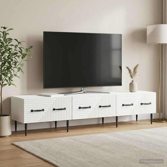 Mobile TV Bianco Lucido 147 x 34,5 x 30 cm Legno ingegnerizzato