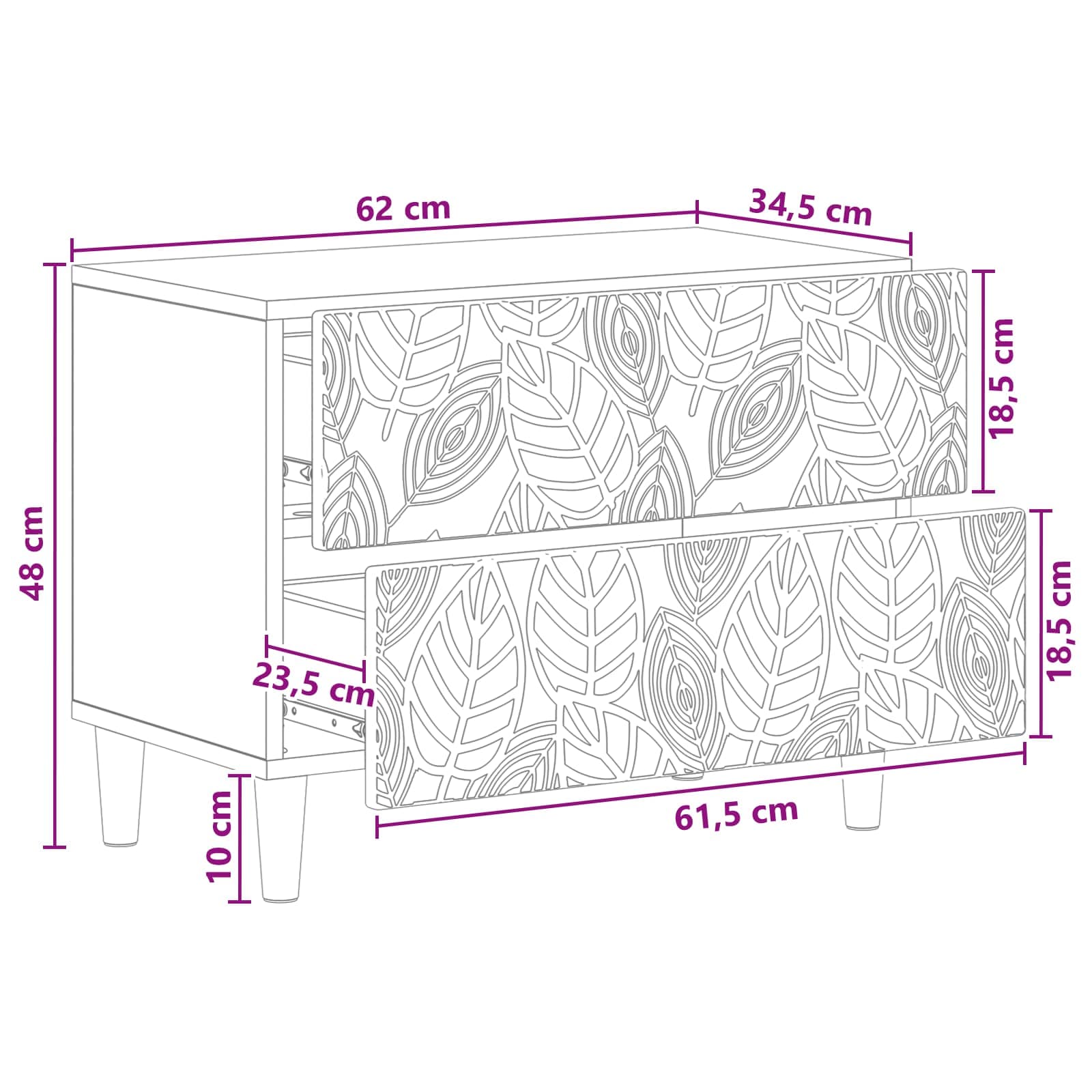 Comodino Rovere Artigianale 62 x 34,5 x 48 cm | homemem39