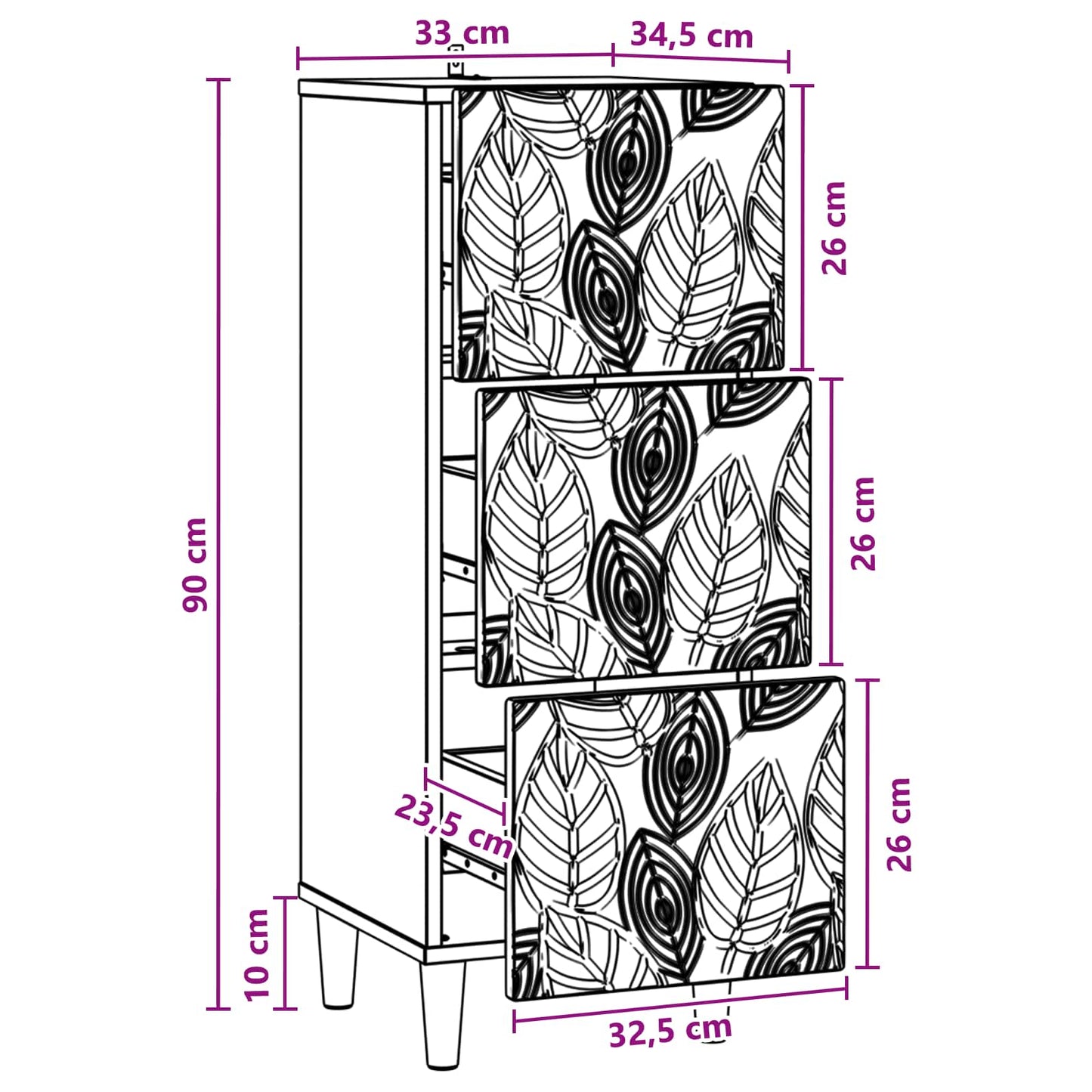 Mobile con Cassetti Nero 33 x 34,5 x 90 cm Legno ingegnerizzato | homemem39