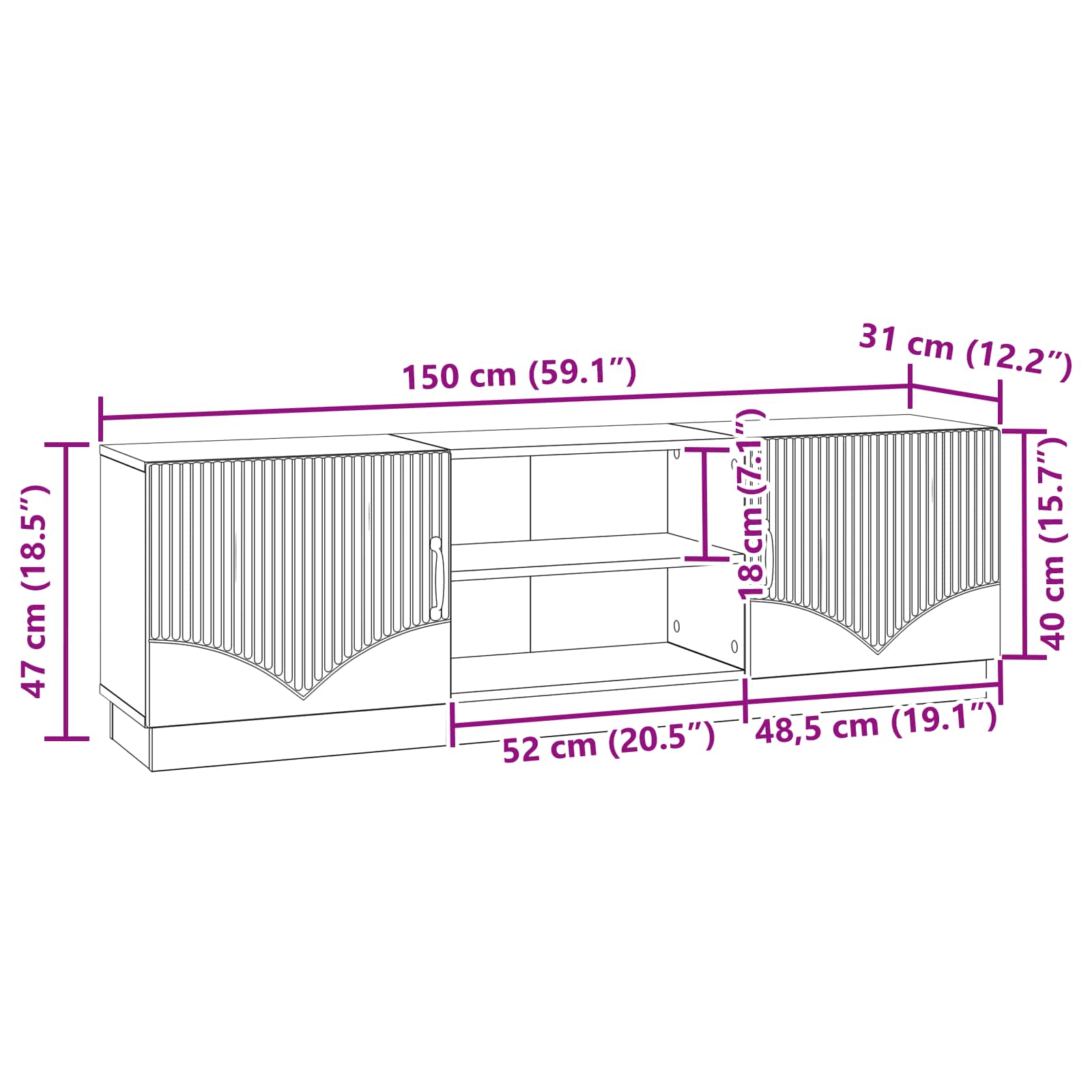 Mobile TV Nero 150 x 31 x 47 cm Legno ingegnerizzato | homemem39