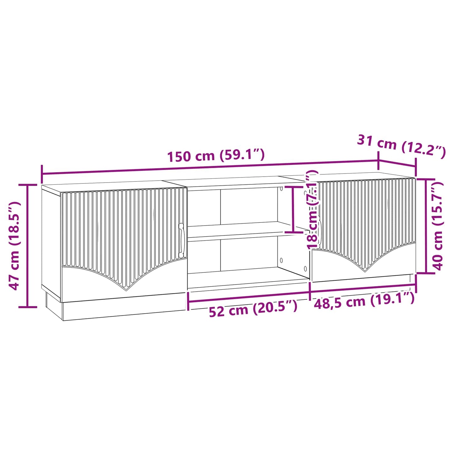 Mobile TV Legno antico 150 x 31 x 47 cm Legno ingegnerizzato | homemem39