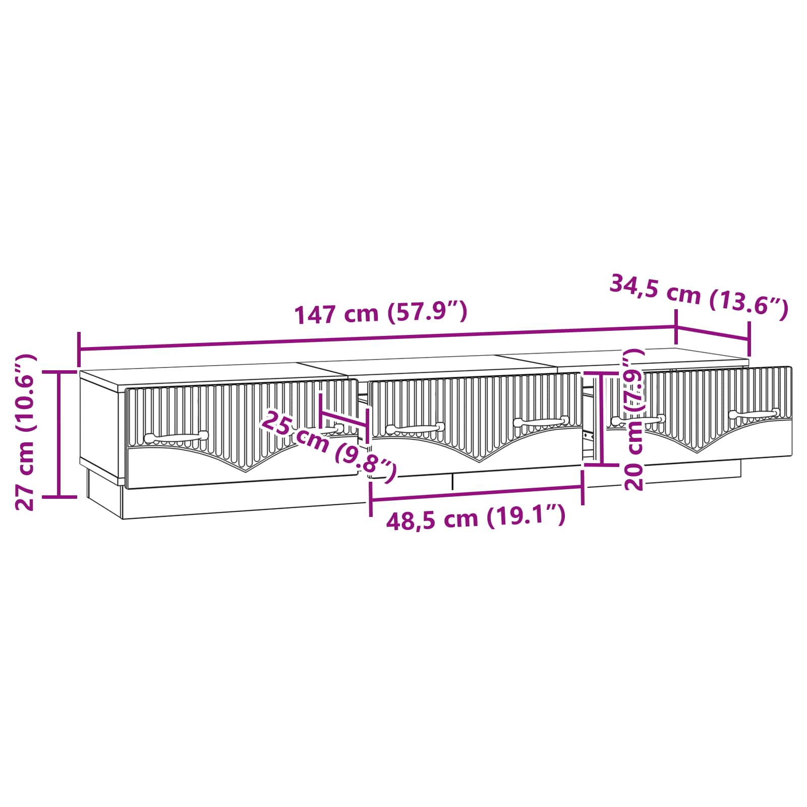 Mobile TV Bianco Lucido 147 x 34,5 x 27 cm Legno ingegnerizzato | homemem39