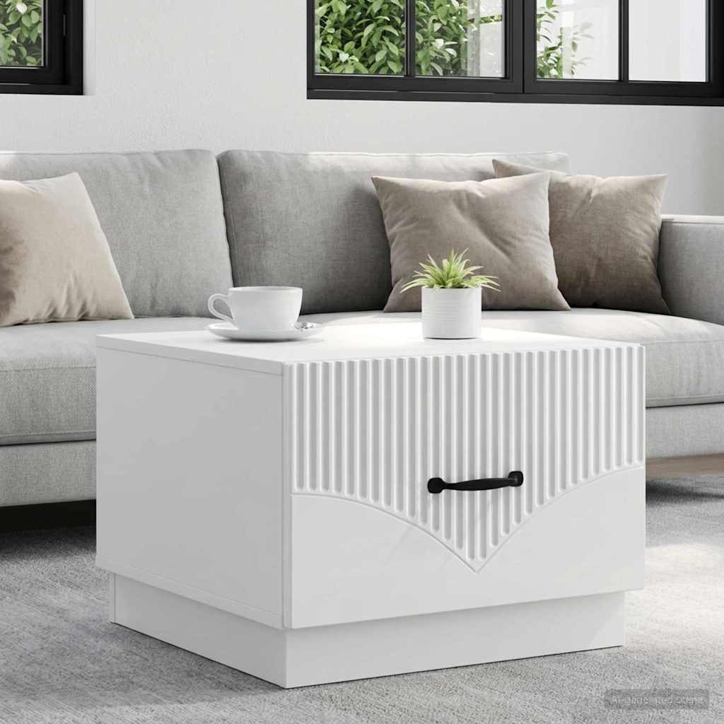 Tavolino da salotto con cassetto Bianco Lucido 49 x 50 x 37 cm