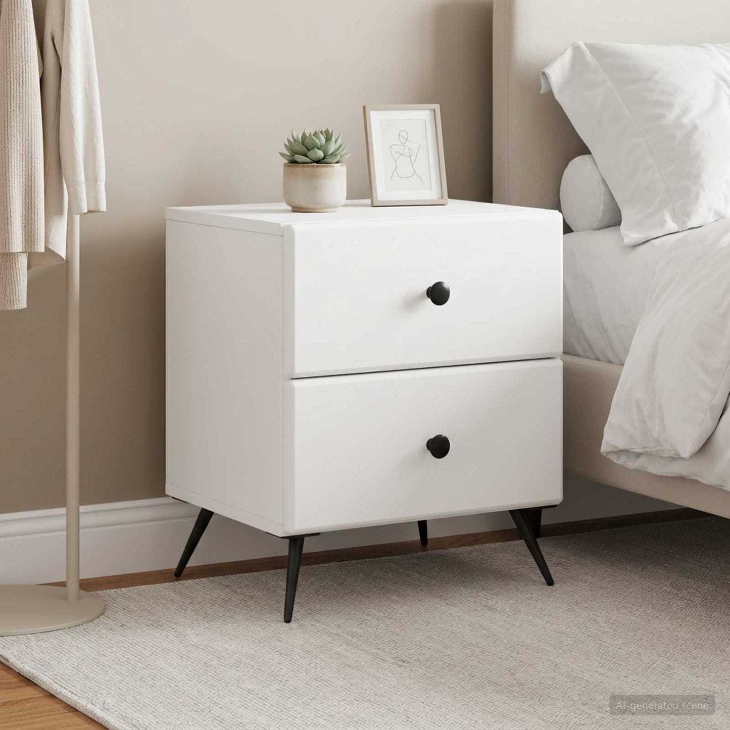 Armadio da Notte con cassetto 2 pcs Bianco 43 x 34,5 x 47,5 cm