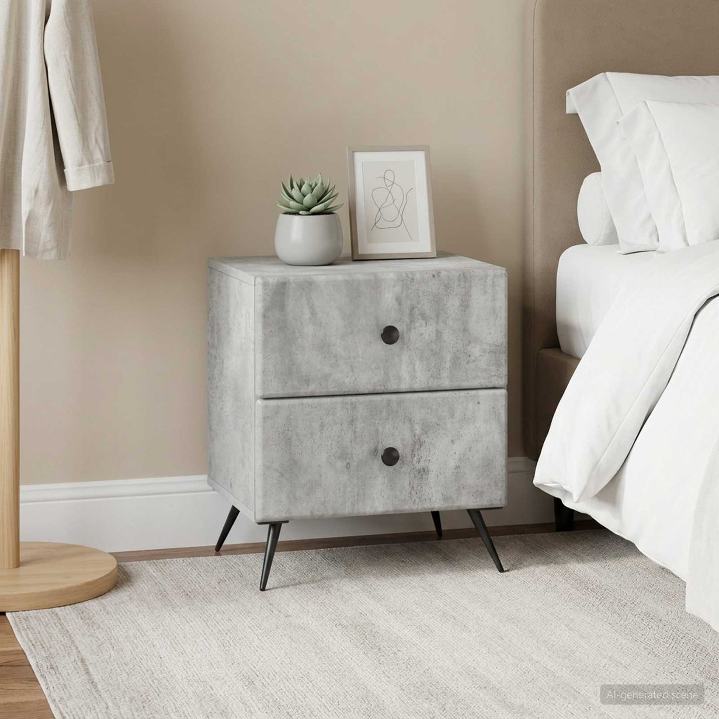 Armadio da Notte 2 pcs Grigio Cemento 43 x 34,5 x 47,5 cm