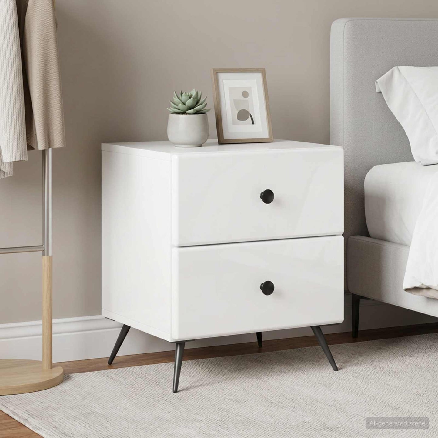 Armadio da Notte 2 pcs Bianco Lucido 43 x 34,5 x 47,5 cm