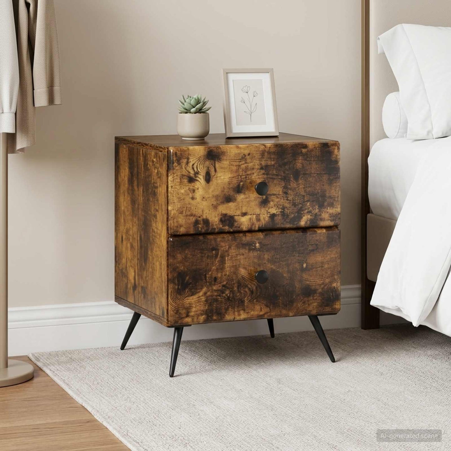 Armadio da Notte 2 pcs Rovere Fumo 43 x 34,5 x 47,5 cm